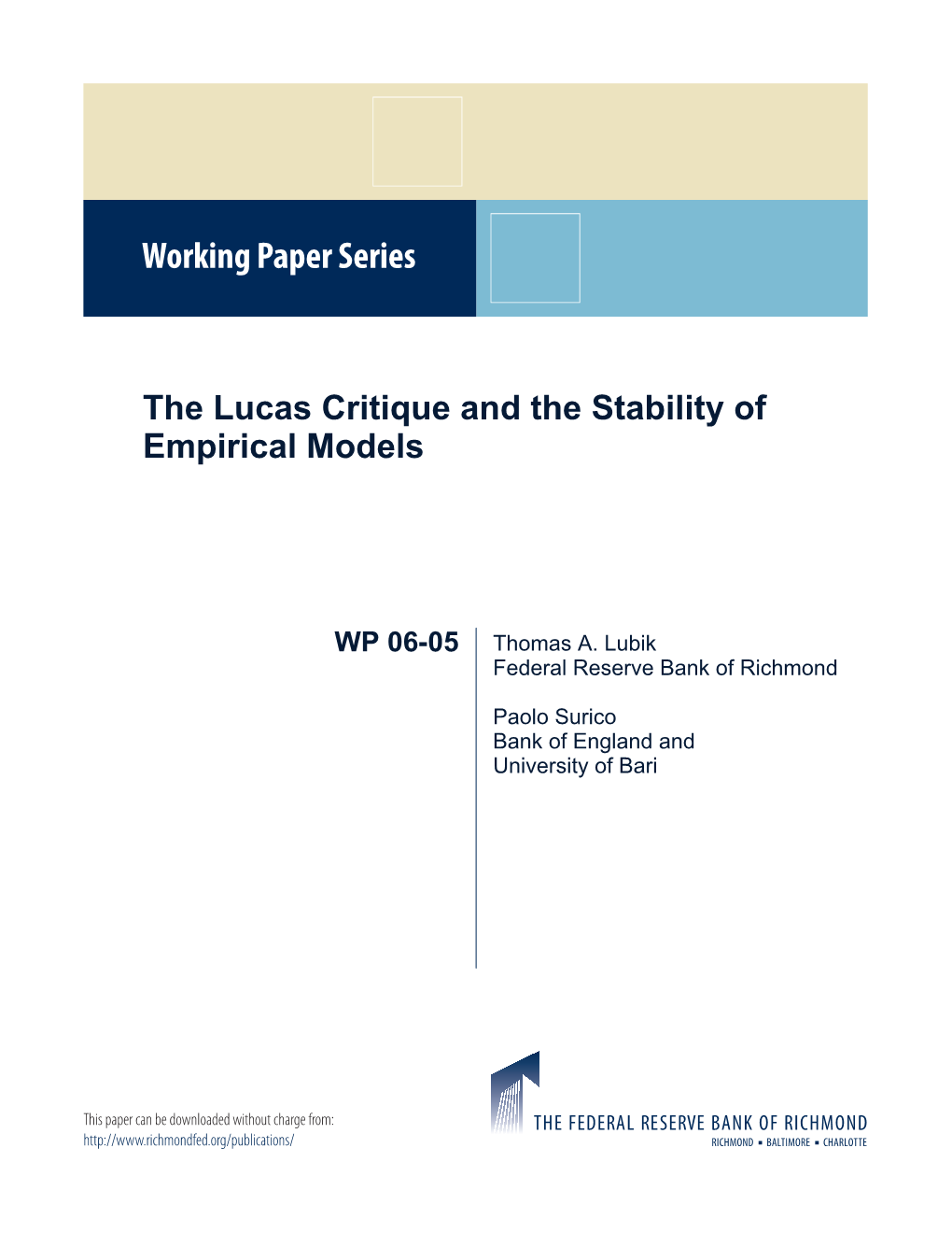 The Lucas Critique and the Stability of Empirical Models∗