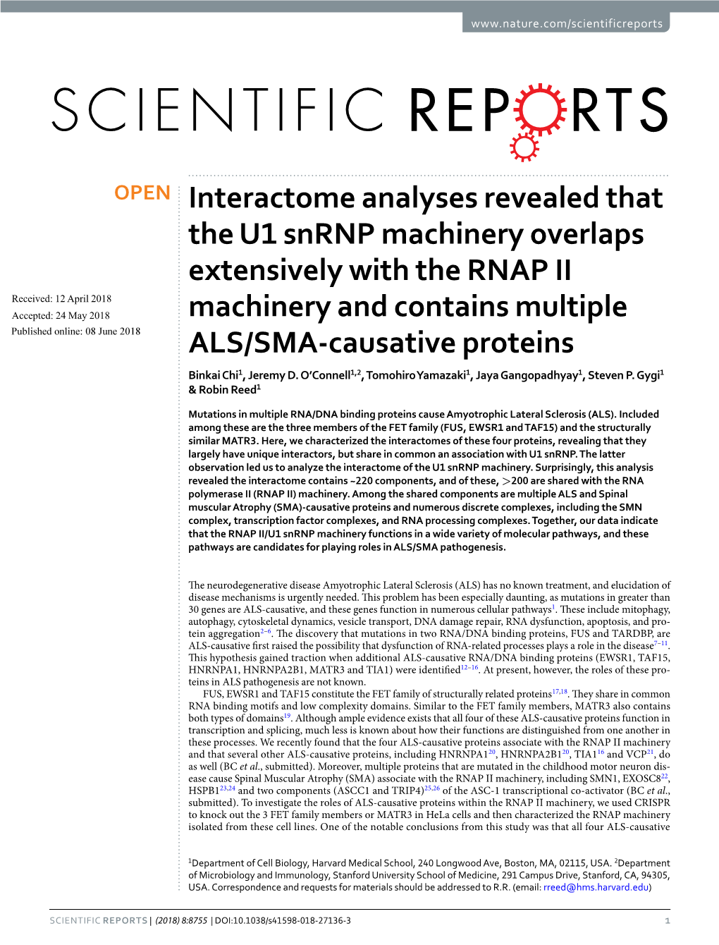 Interactome Analyses Revealed That the U1 Snrnp Machinery Overlaps Extensively with the RNAP II Machinery and Contains Multiple