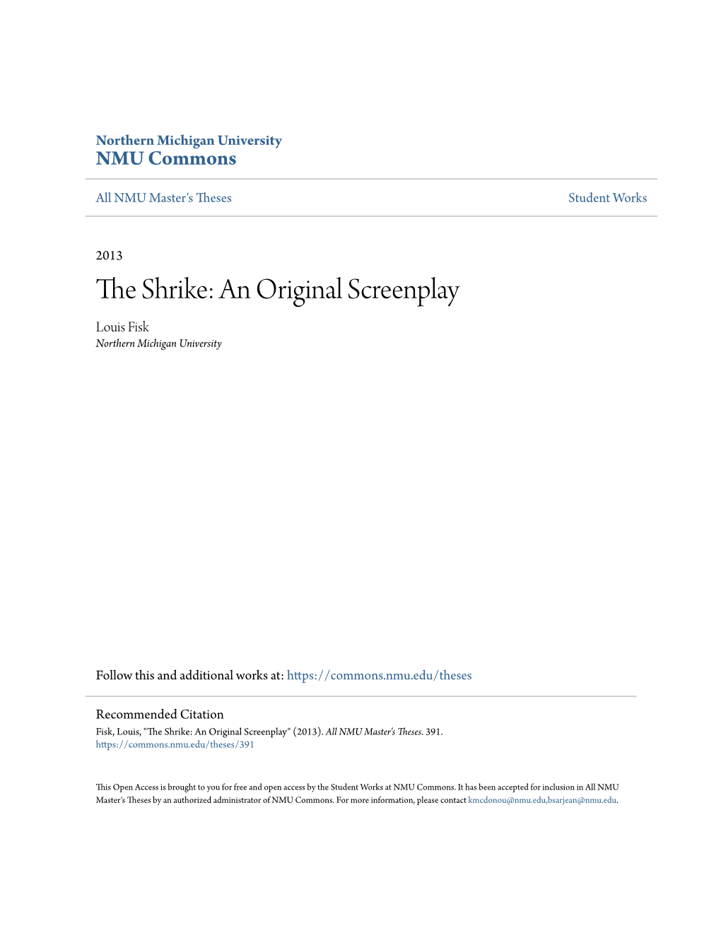 The Shrike: an Original Screenplay