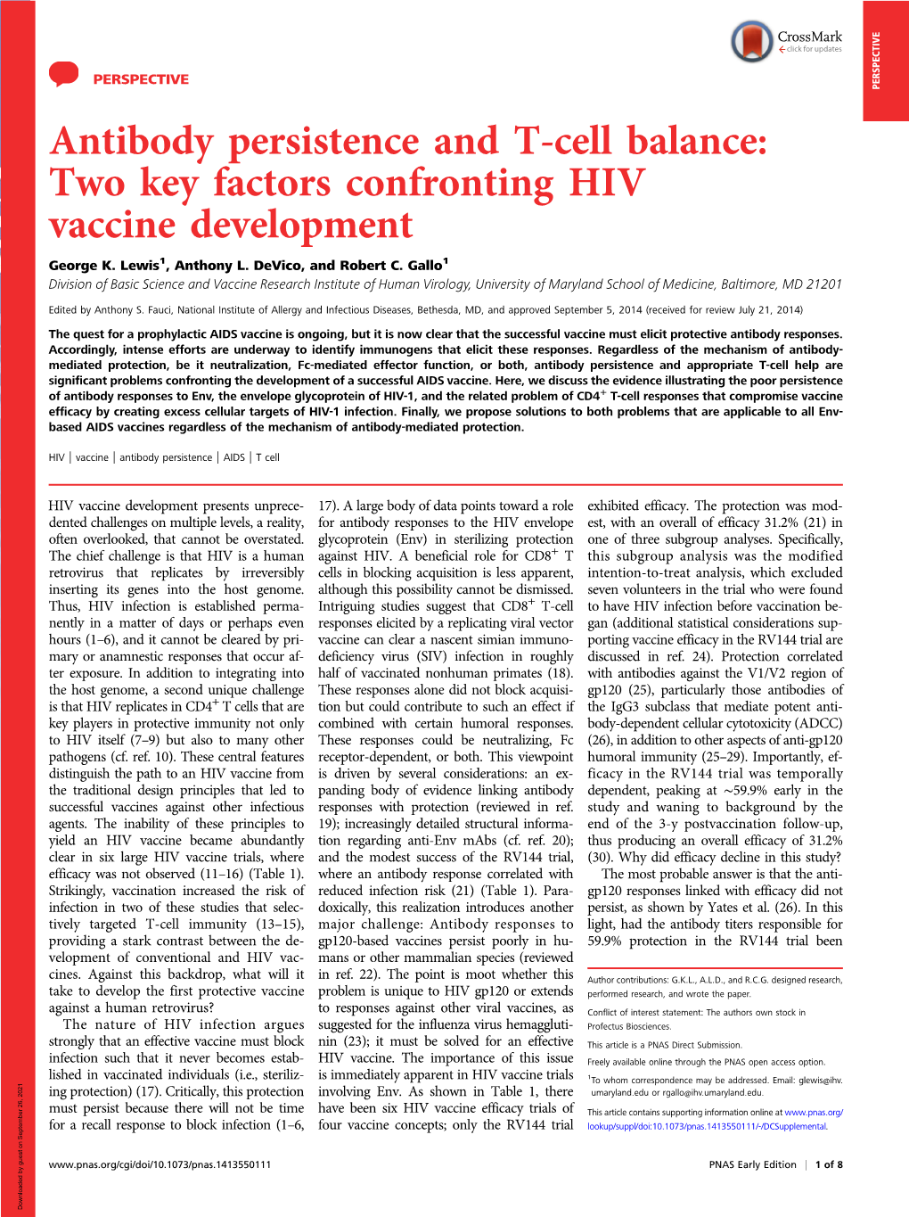 Two Key Factors Confronting HIV Vaccine Development George K