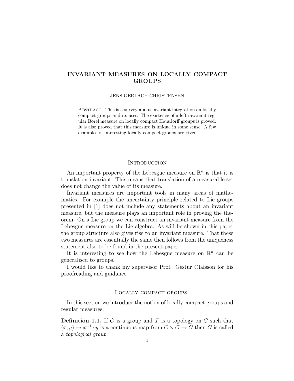 Invariant Measures on Locally Compact Groups