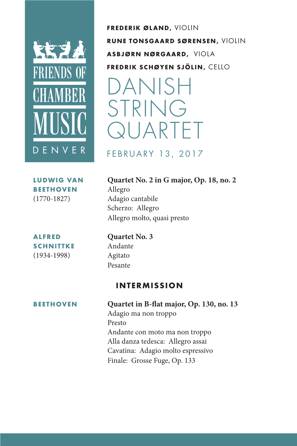 Danish String Quartet Denver February 13, 2017