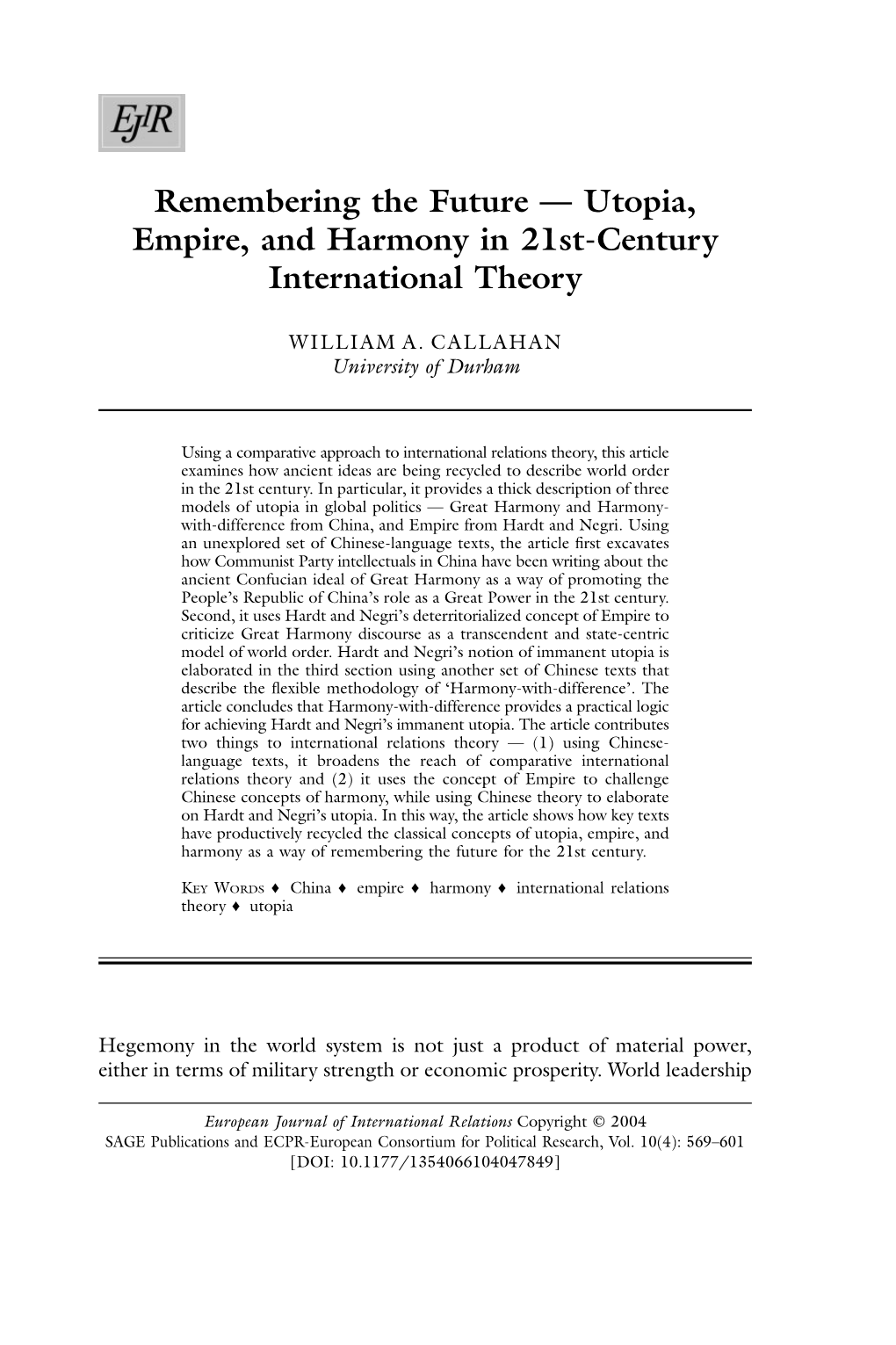 Utopia, Empire, and Harmony in 21St-Century International Theory