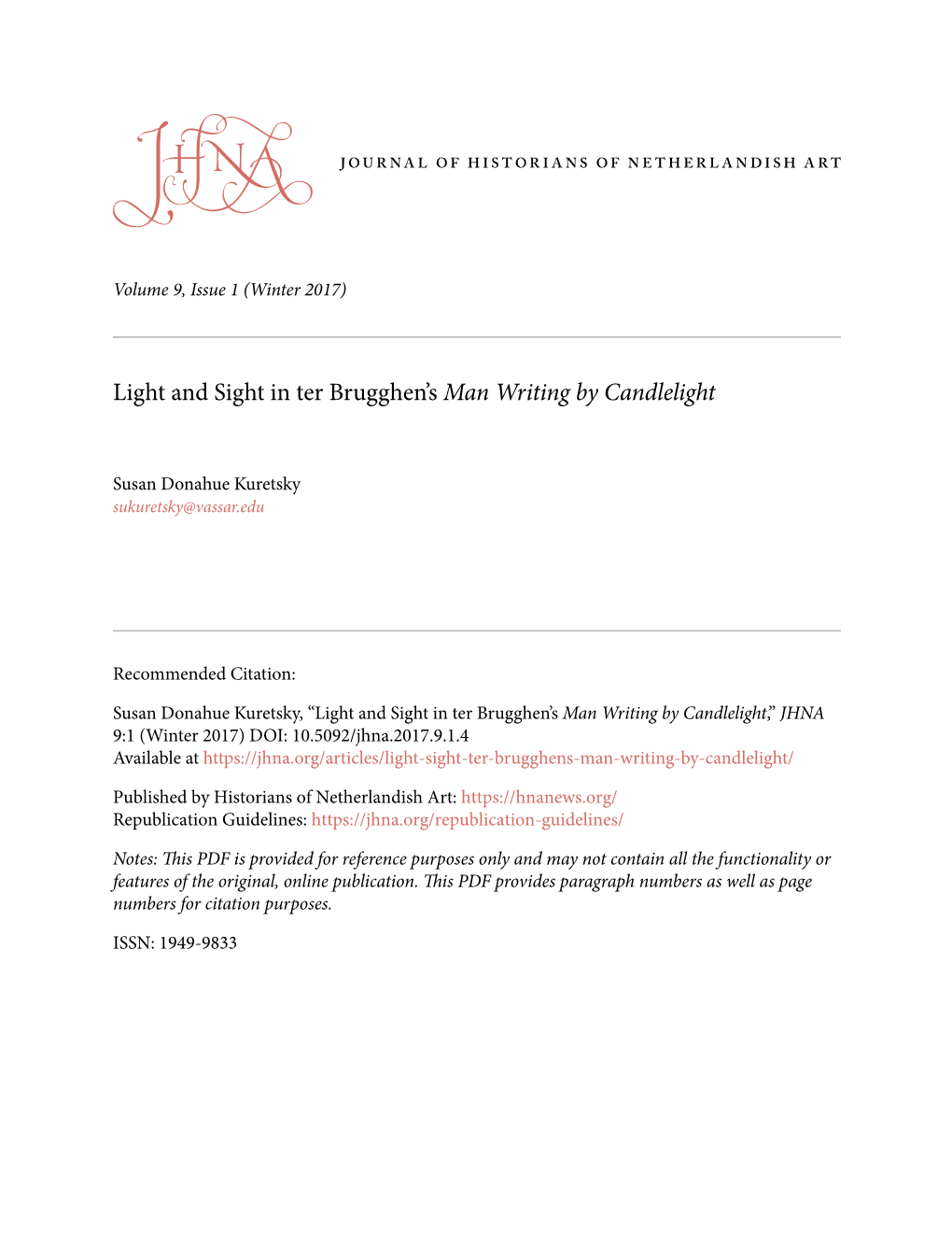 Light and Sight in Ter Brugghen's Man Writing by Candlelight