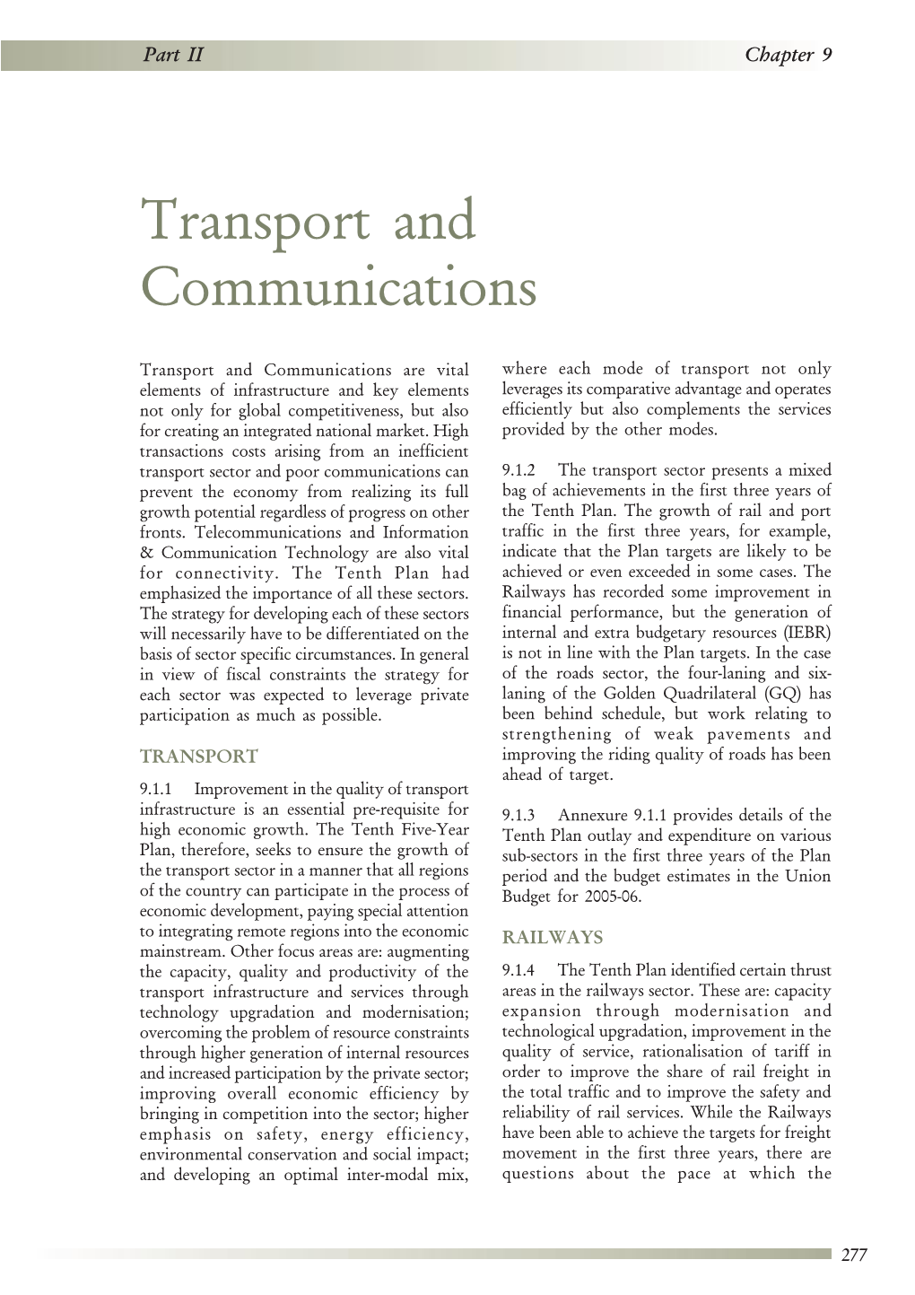 Transport and Communicationschapter 9