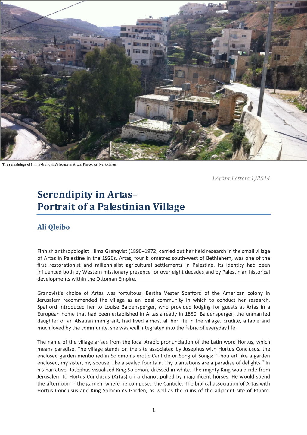 Serendipity in Artas– Portrait of a Palestinian Village