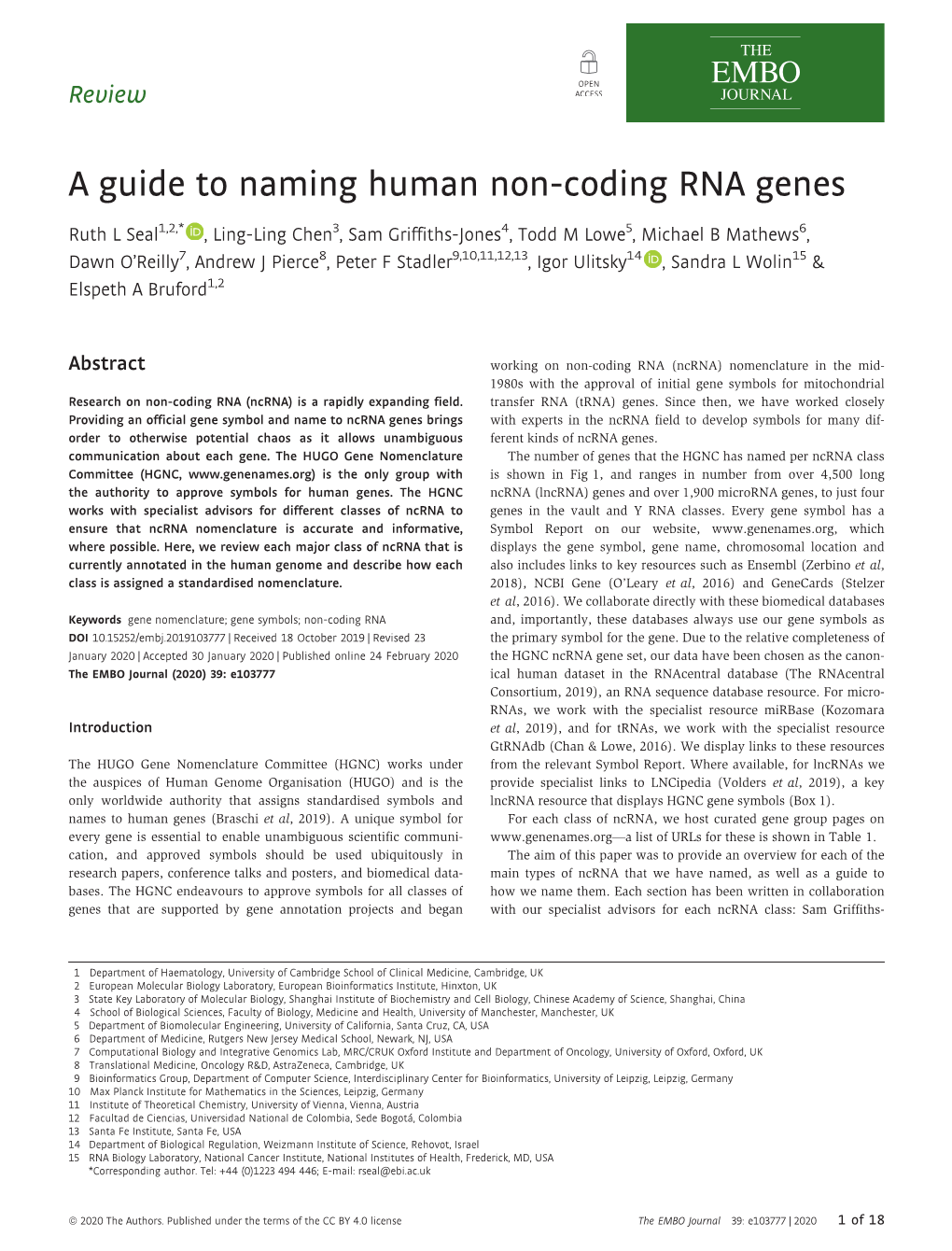 Coding RNA Genes
