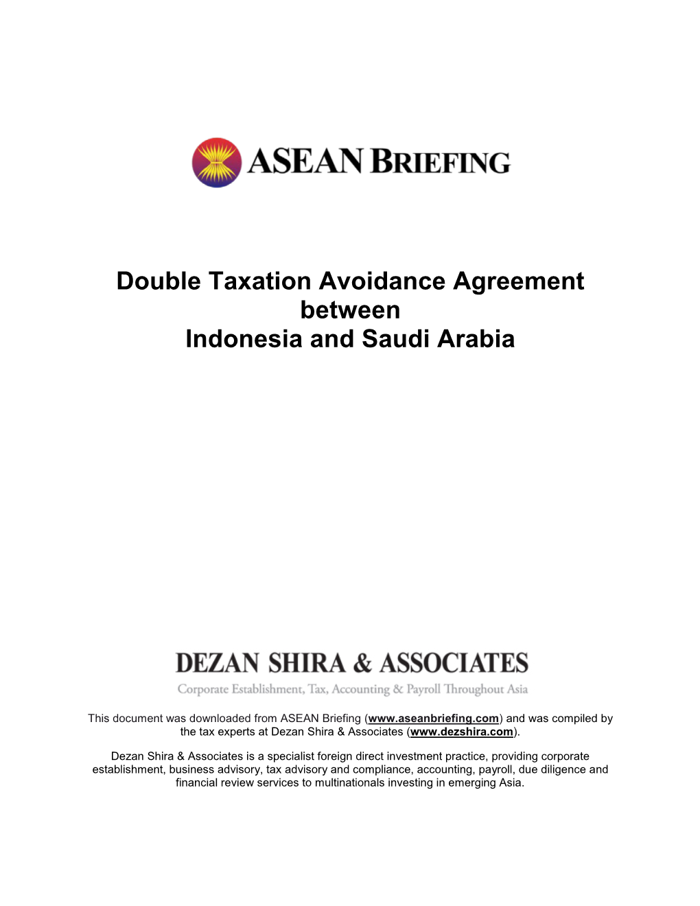 Double Taxation Avoidance Agreement Between Indonesia and Saudi Arabia