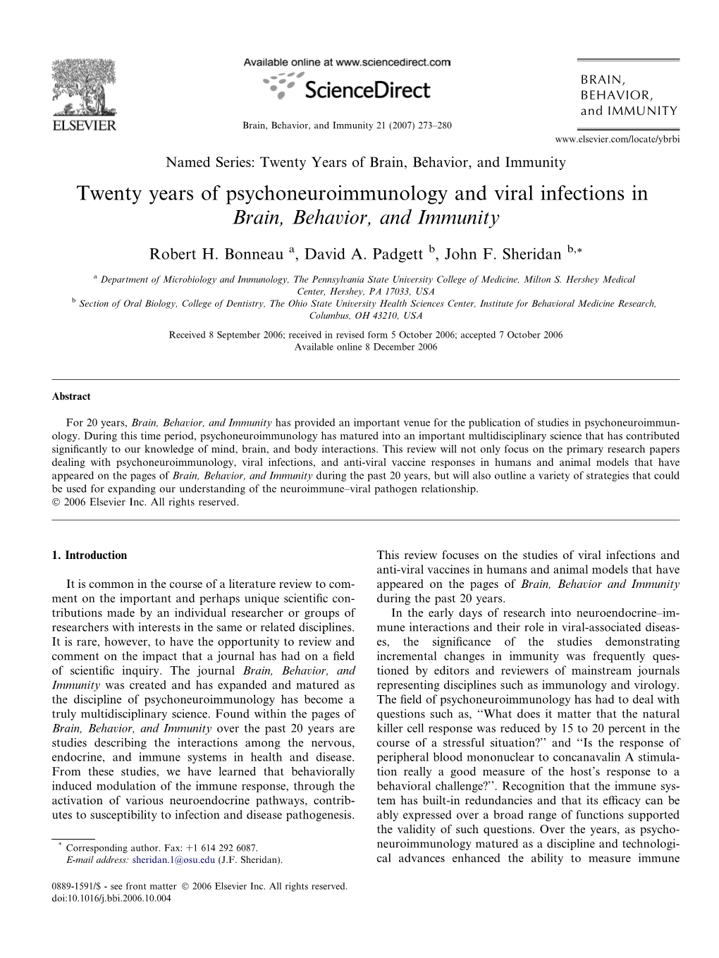 Twenty Years of Psychoneuroimmunology and Viral Infections in Brain, Behavior, and Immunity