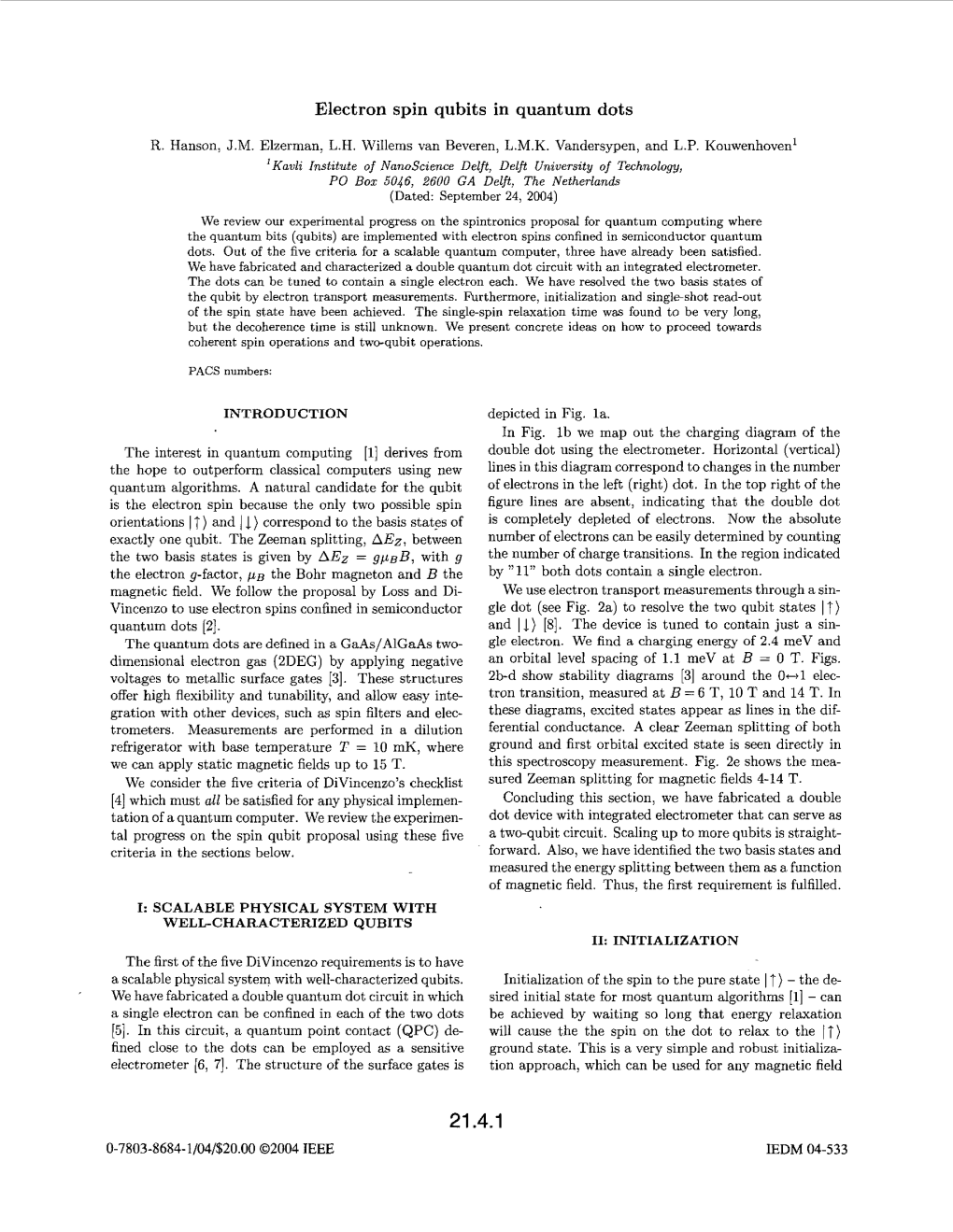 Electron Spin Qubits in Quantum Dots