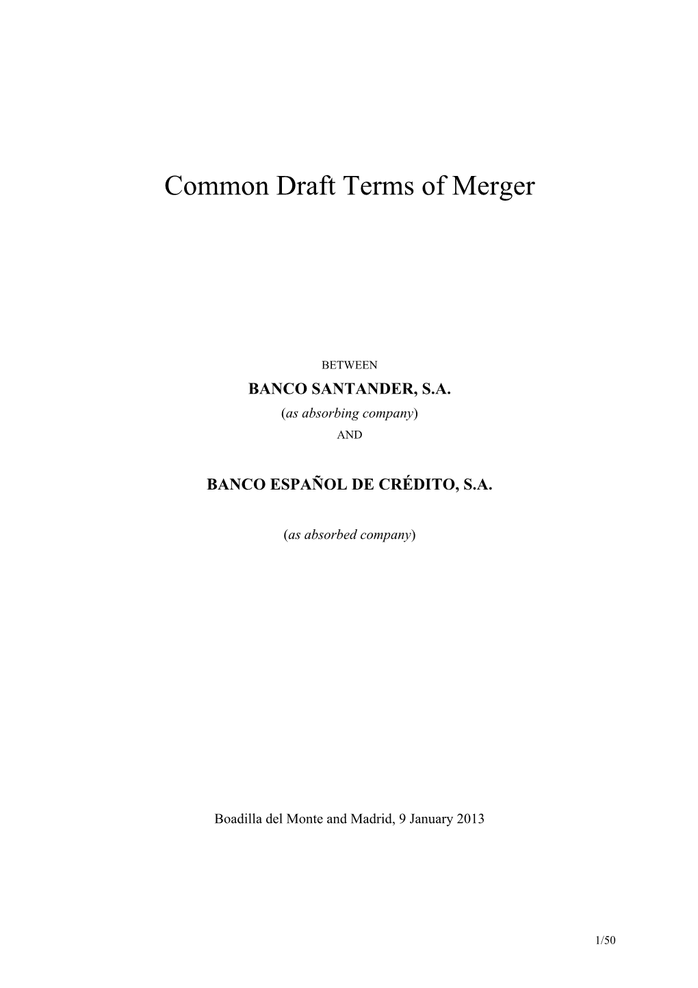 Common Draft Terms of Merger Banco Santander-Banesto