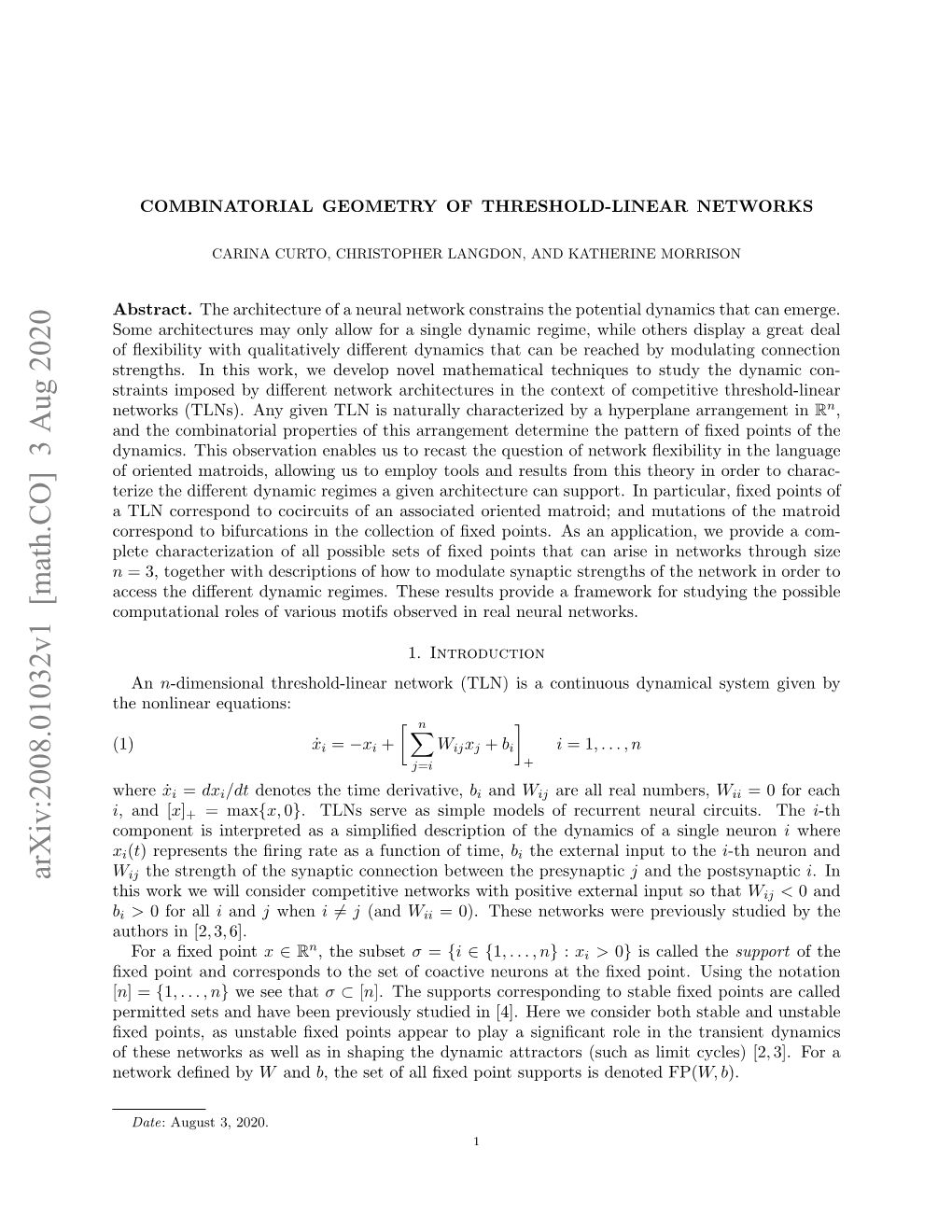 Combinatorial Geometry of Threshold-Linear Networks