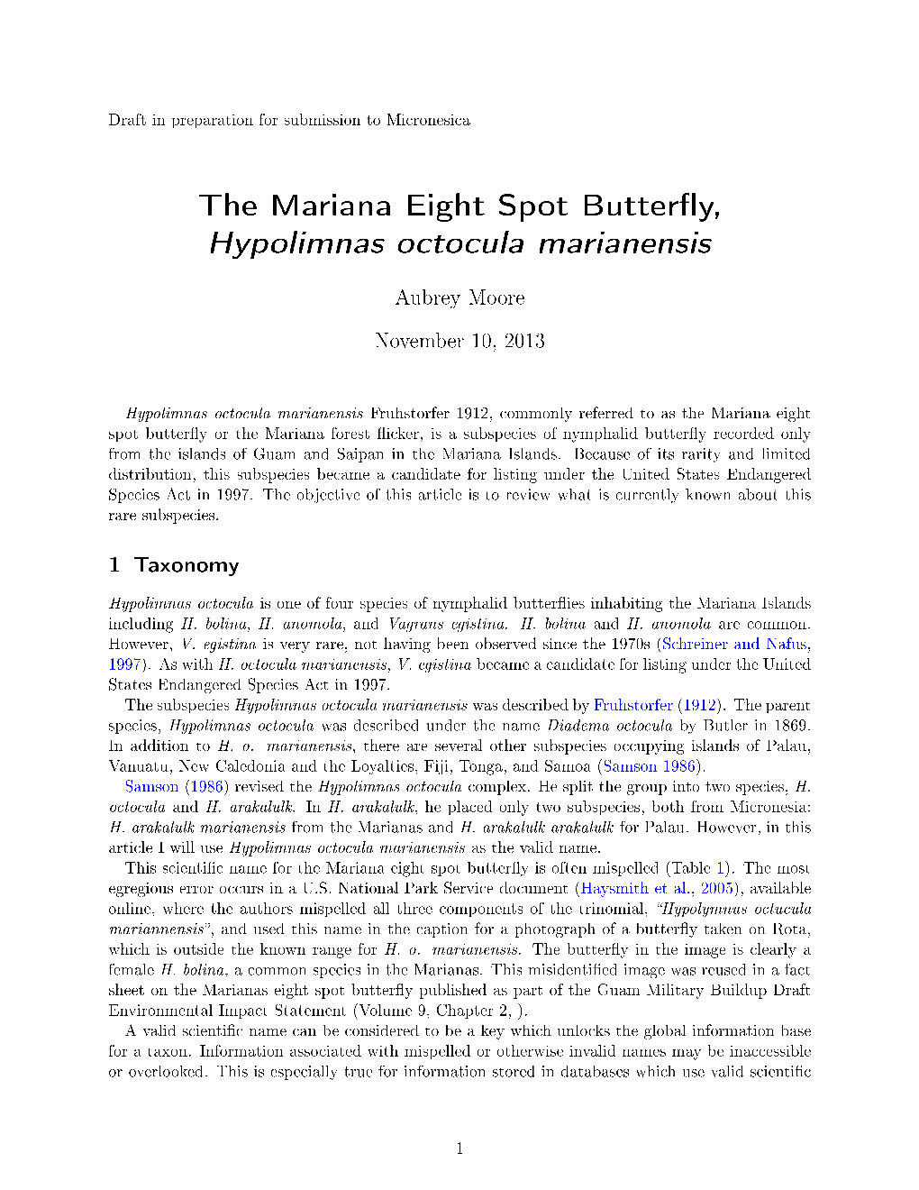 The Mariana Eight Spot Butterfly, Hypolimnas Octocula Marianensis