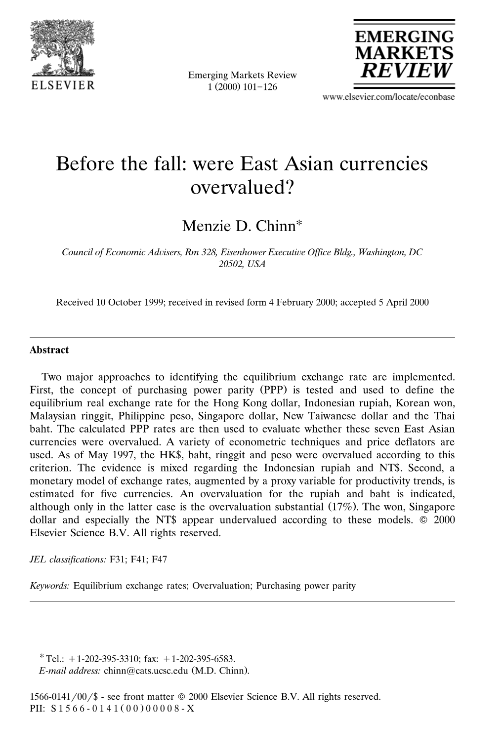 Before the Fall: Were East Asian Currencies Overvalued?