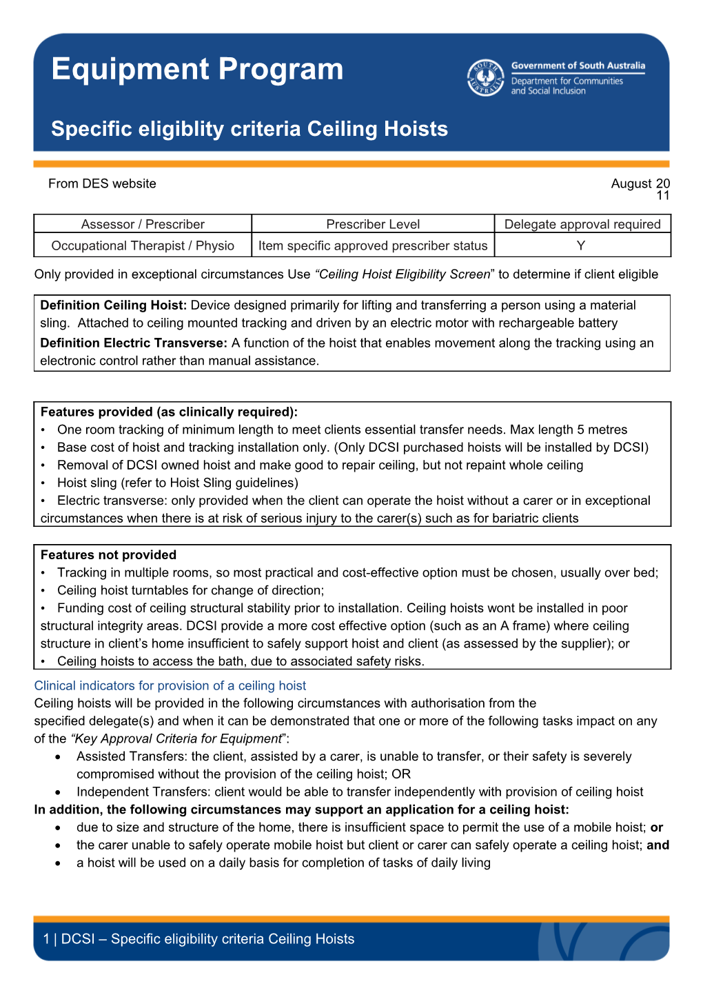 Specific Eligiblity Criteria Ceiling Hoists