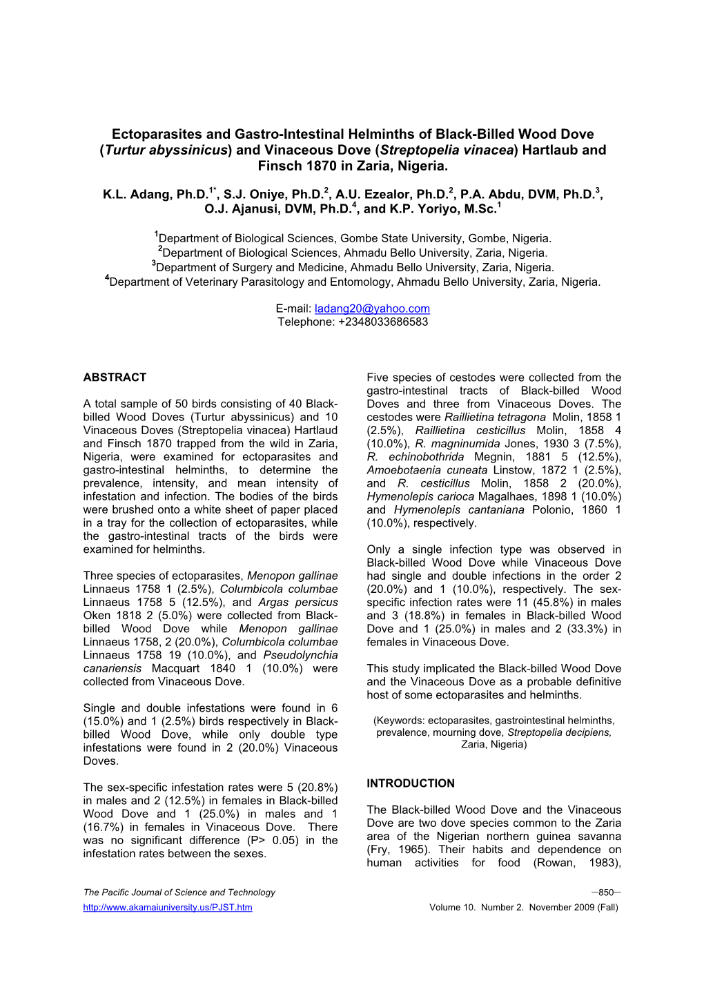 Adang Et Al 2009 Ectoparasites Black-Billed Wood Dove Vineaceous