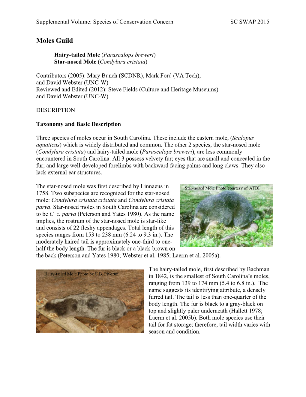 Species of Conservation Concern SC SWAP 2015