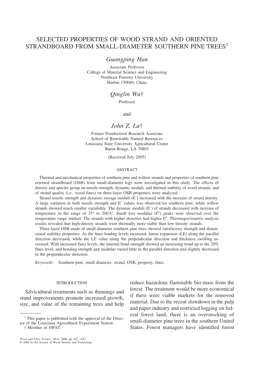 Selected Properties of Wood Strand and Oriented