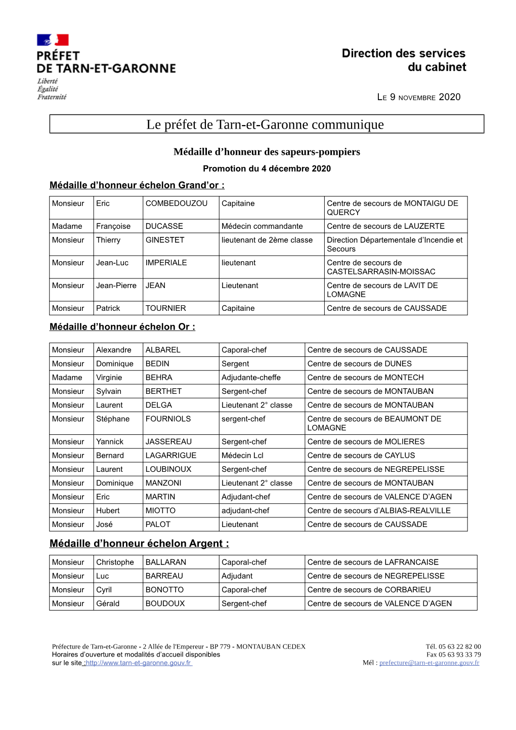 Le Préfet De Tarn-Et-Garonne Communique