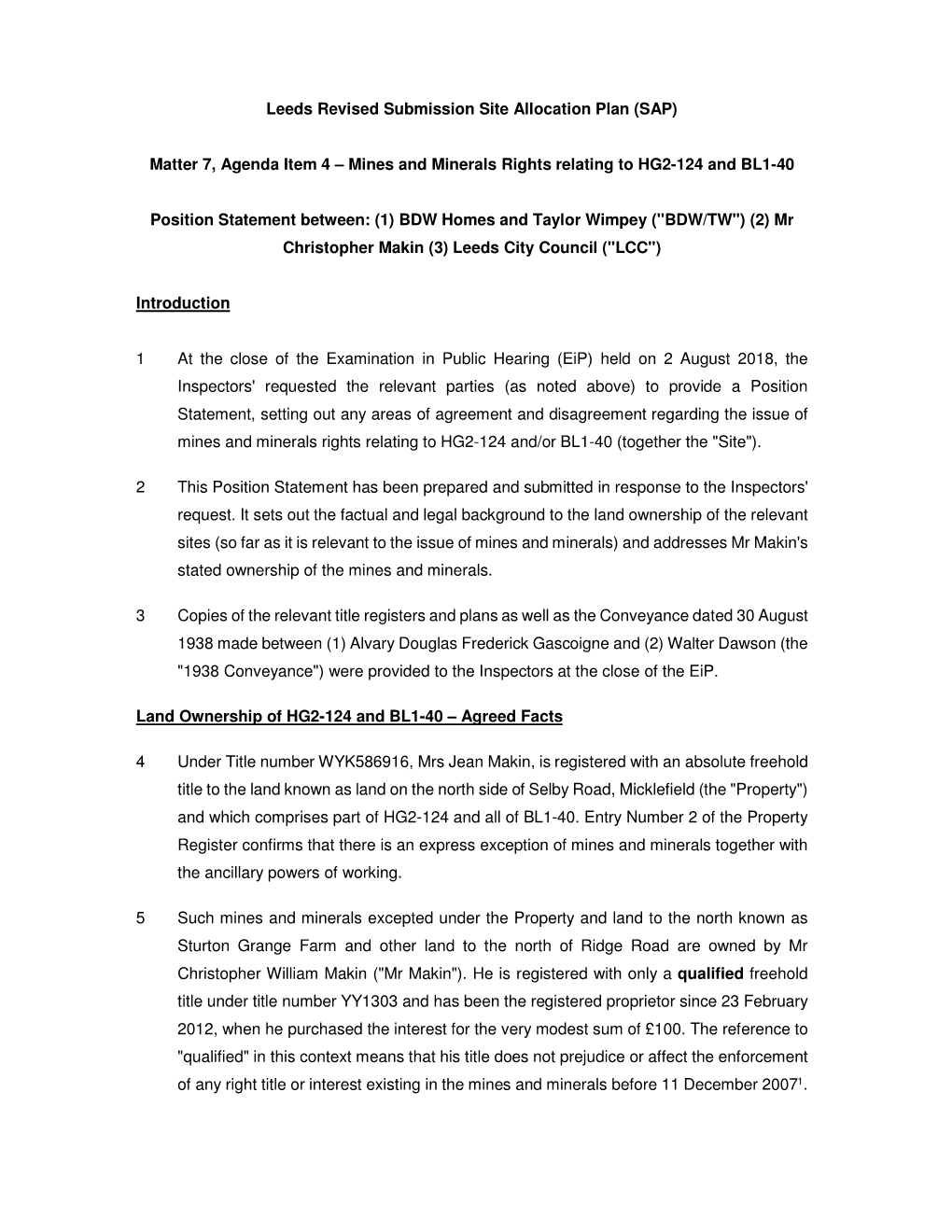 Mines and Minerals Rights Relating to HG2-124 and BL1-40