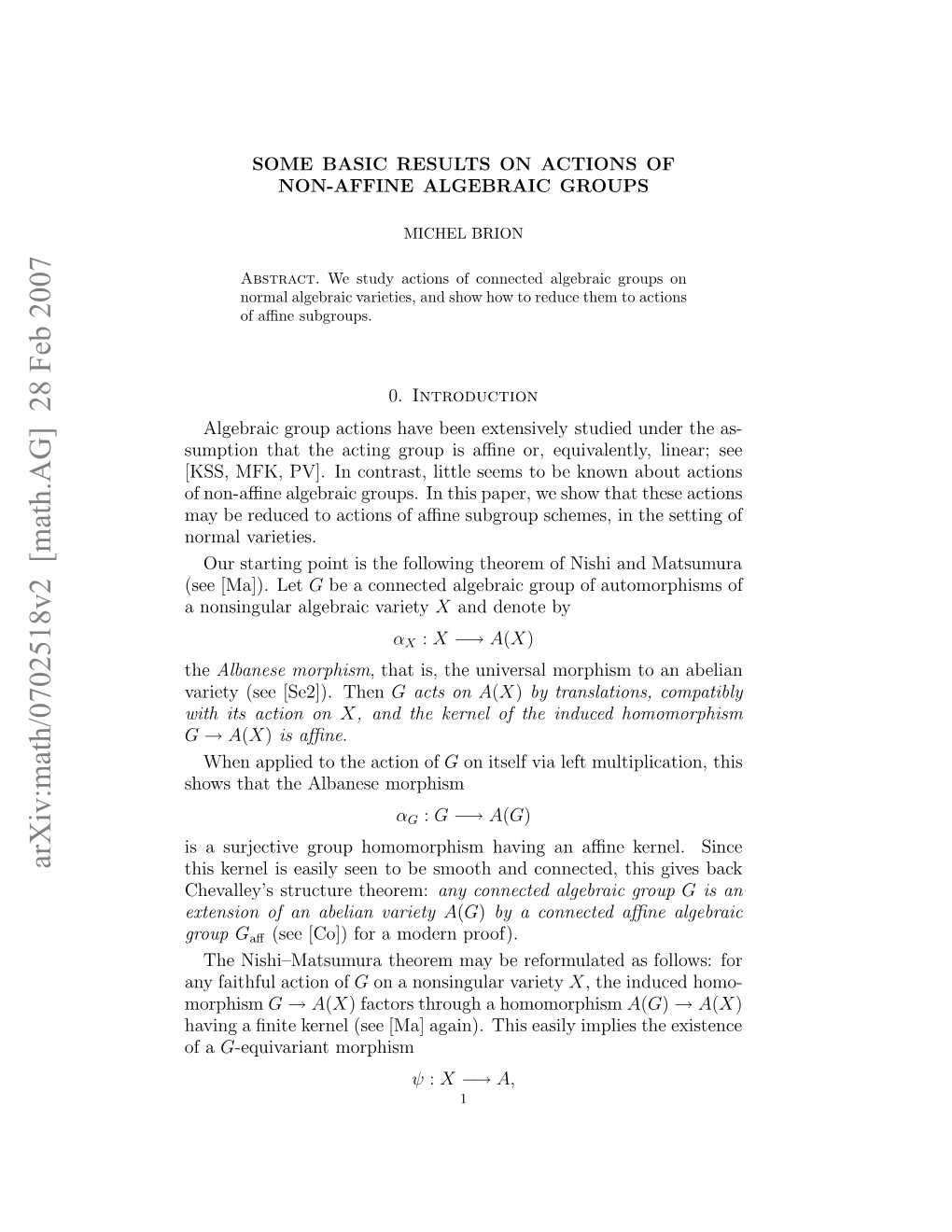 Math.AG] 28 Feb 2007 Osnua Leri Variety Algebraic Nonsingular a the Se[A) Let [Ma])