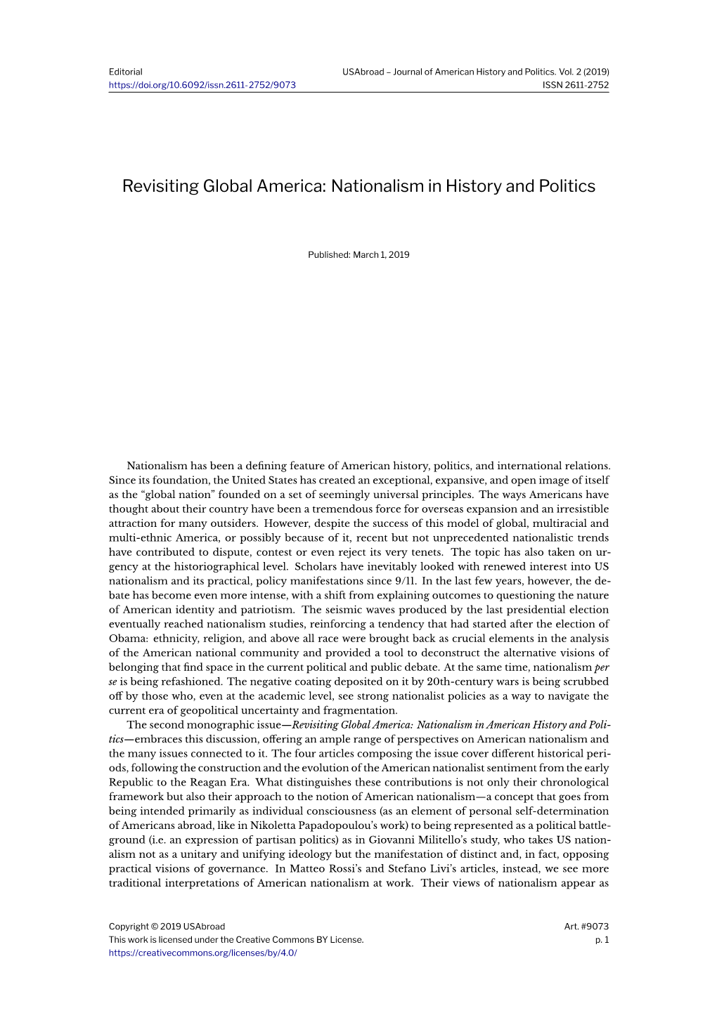 Revisiting Global America: Nationalism in History and Politics