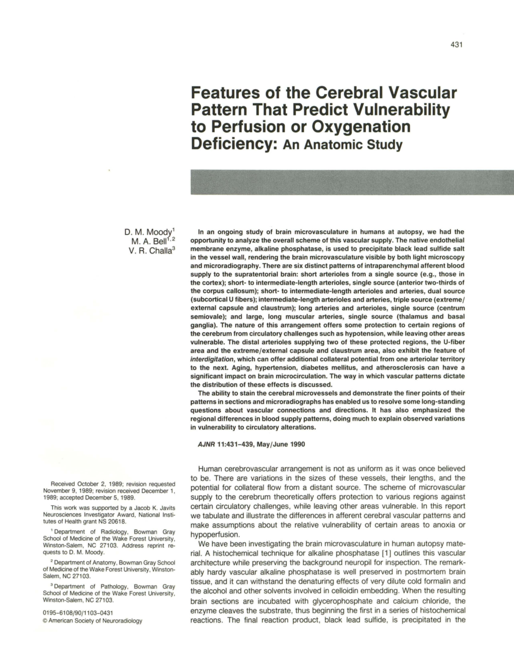 Features of the Cerebral Vascular Pattern That Predict Vulnerability to Perfusion Or Oxygenation Deficiency: an Anatomic Study