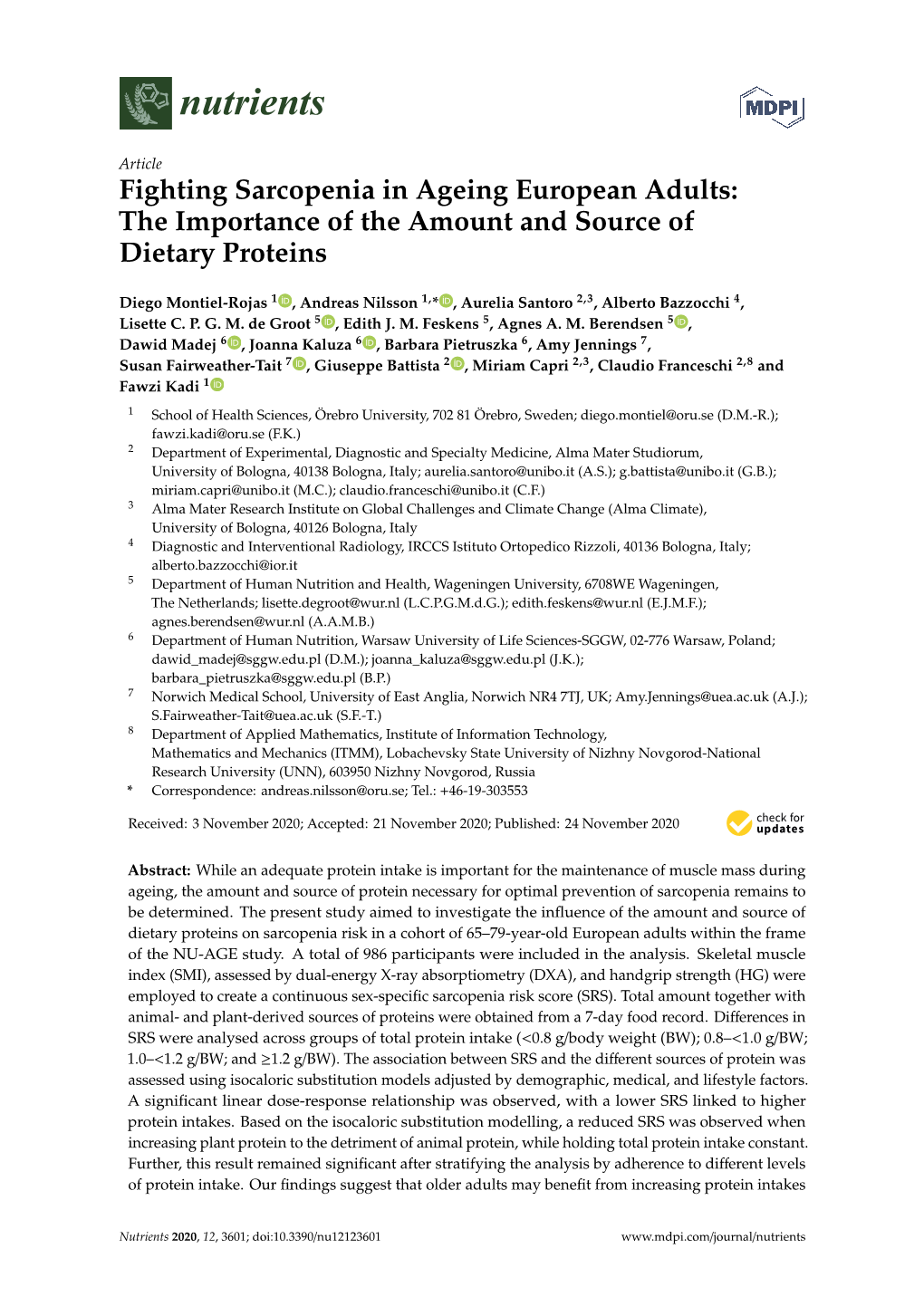 Fighting Sarcopenia in Ageing European Adults: the Importance of the Amount and Source of Dietary Proteins