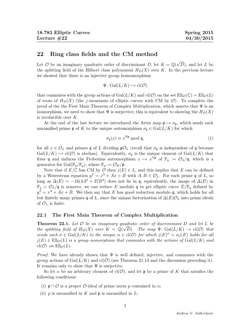 22 Ring Class Fields and the CM Method