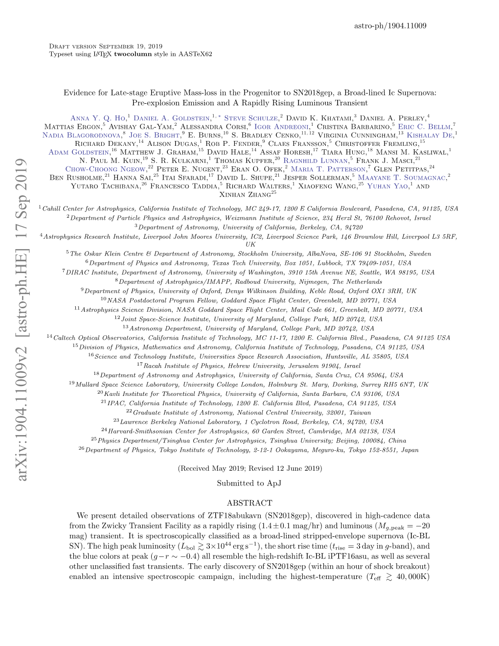 Arxiv:1904.11009V2 [Astro-Ph.HE] 17 Sep 2019 Submitted to Apj