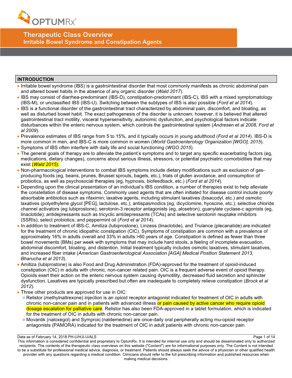 Therapeutic Class Overview Irritable Bowel Syndrome and Constipation Agents