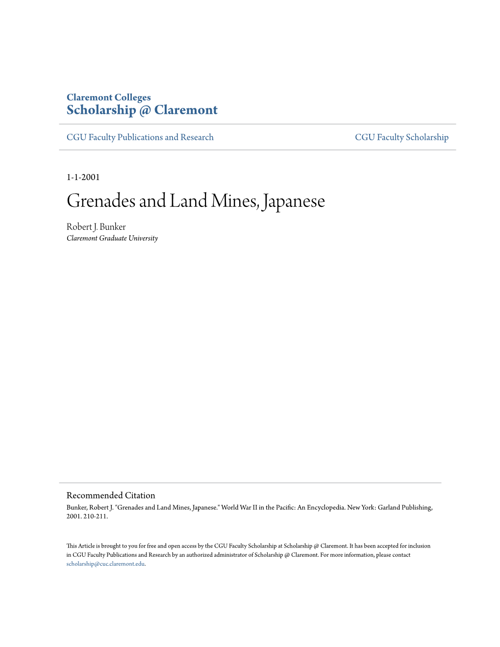 Grenades and Land Mines, Japanese Robert J