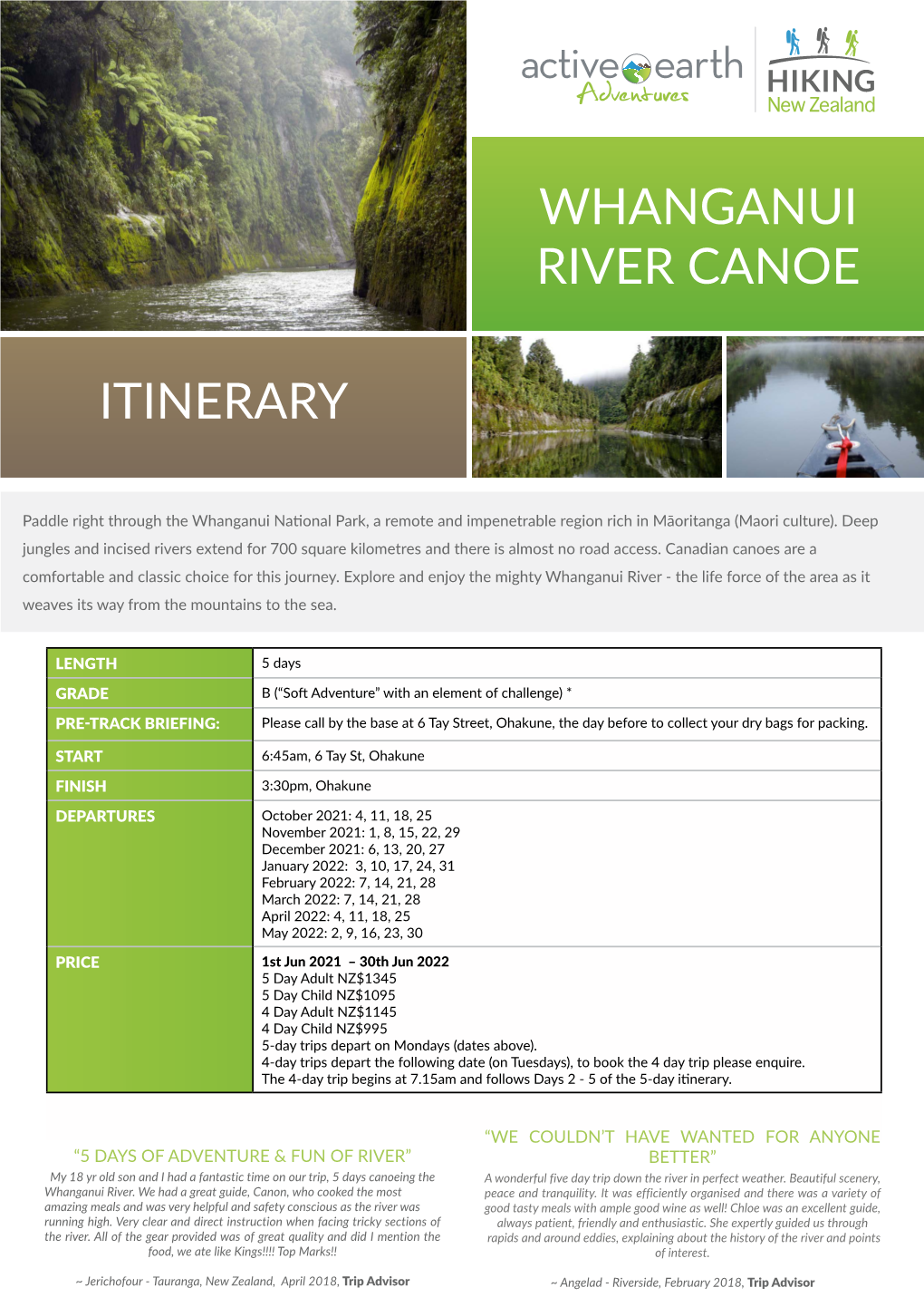 Whanganui River Canoe Itinerary