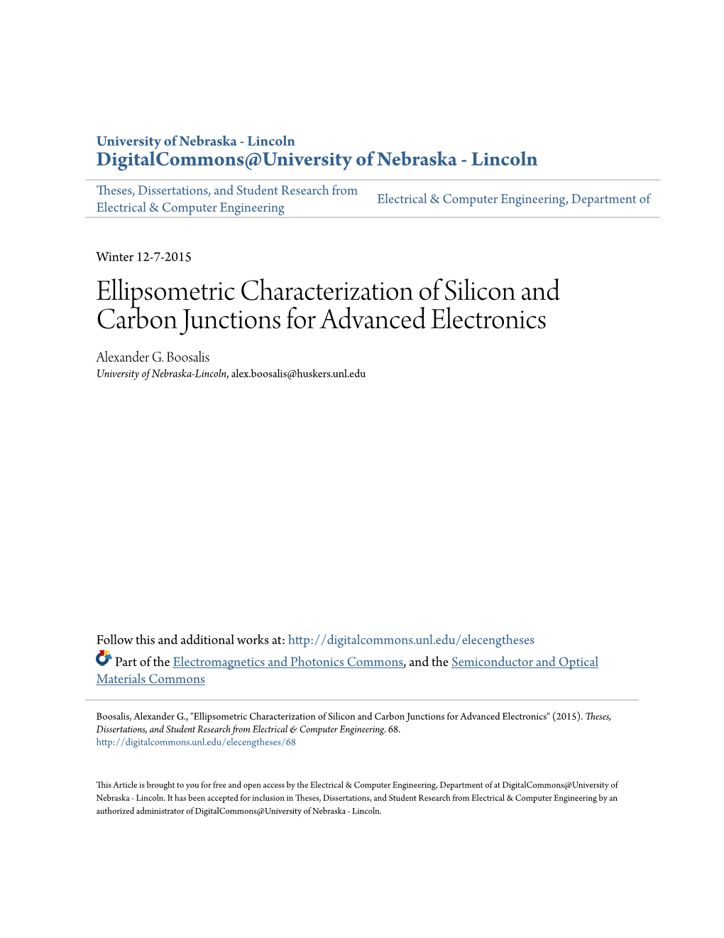 Ellipsometric Characterization of Silicon and Carbon Junctions for Advanced Electronics Alexander G