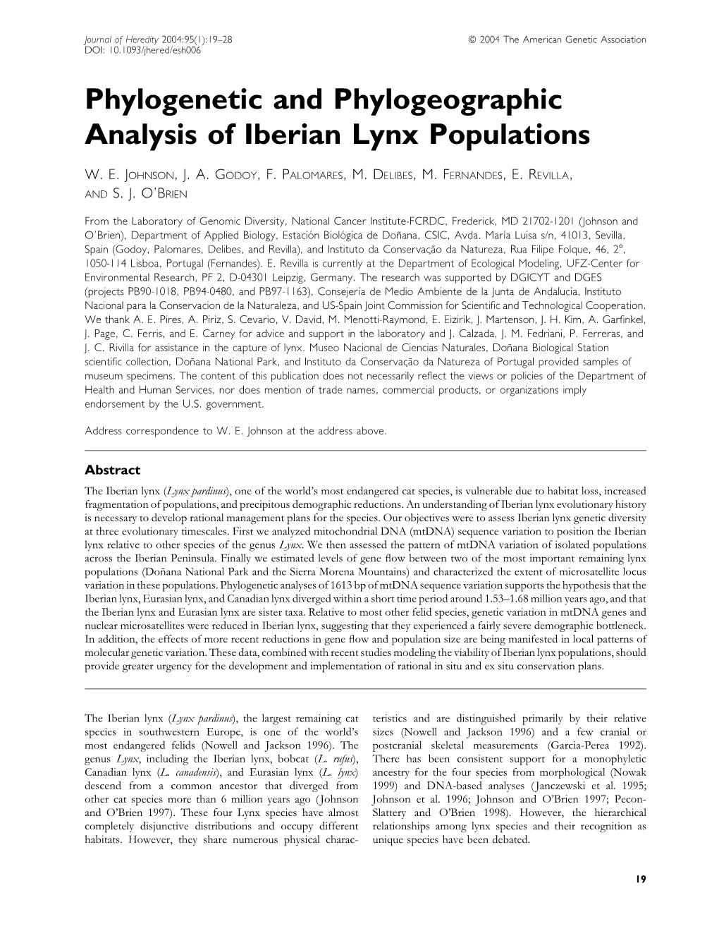 Phylogenetic and Phylogeographic Analysis of Iberian Lynx Populations