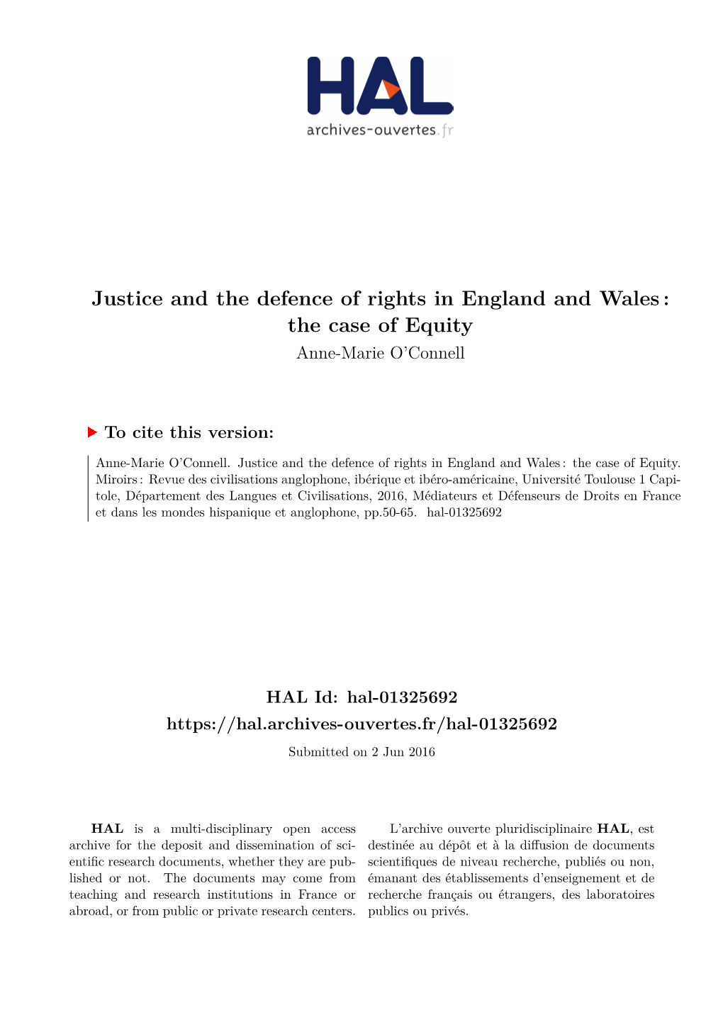 Justice and the Defence of Rights in England and Wales: the Case Of