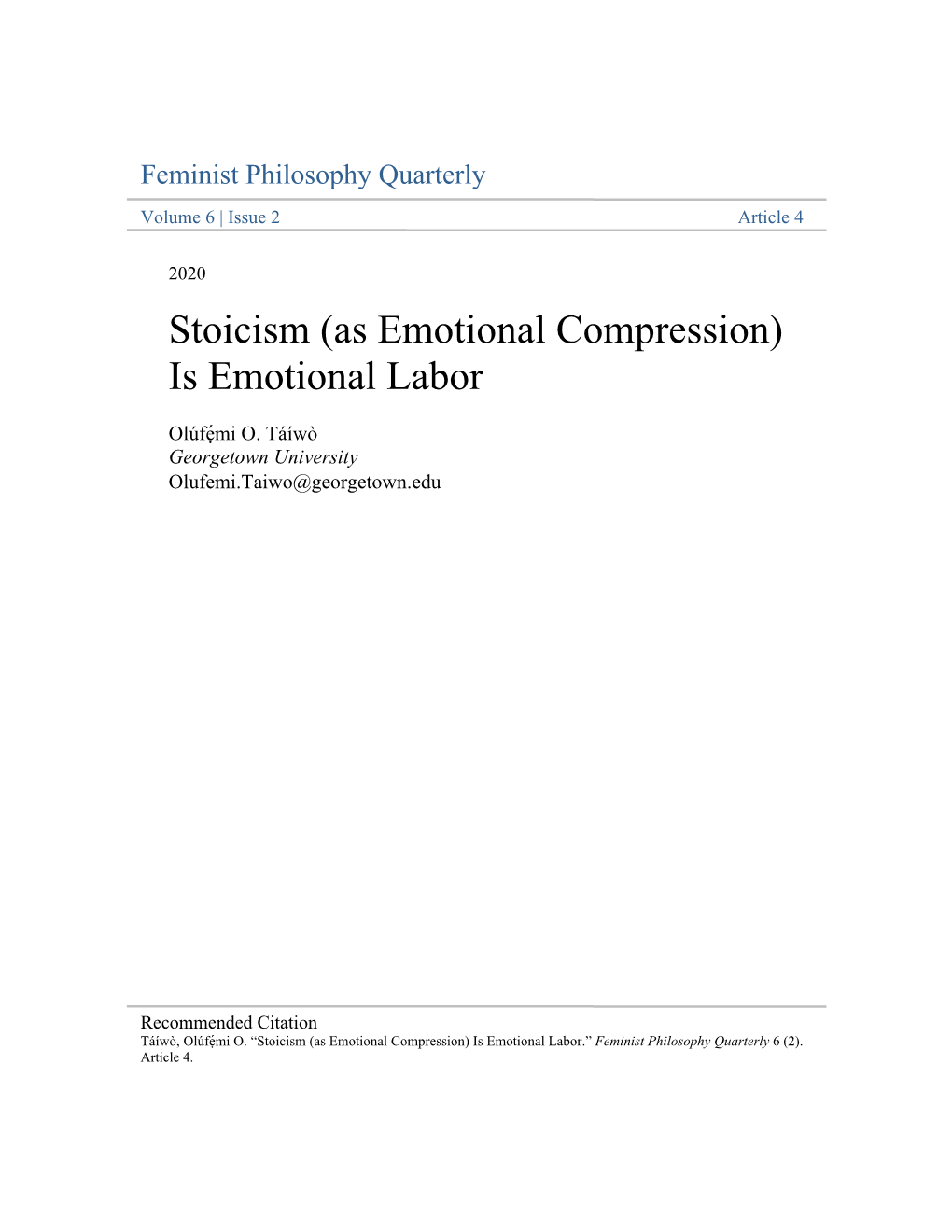 Stoicism (As Emotional Compression) Is Emotional Labor