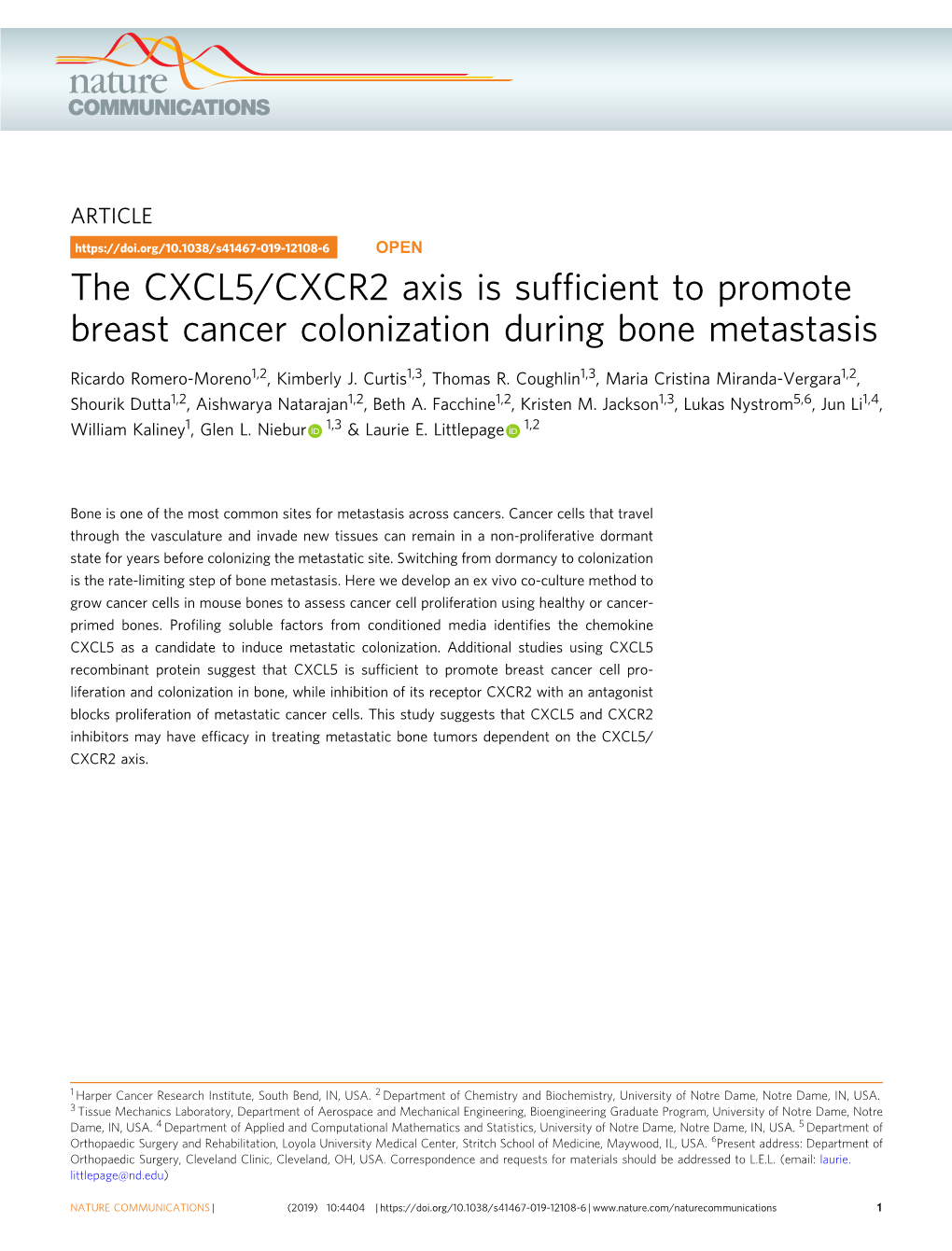 The CXCL5/CXCR2 Axis Is Sufficient to Promote Breast Cancer Colonization During Bone Metastasis