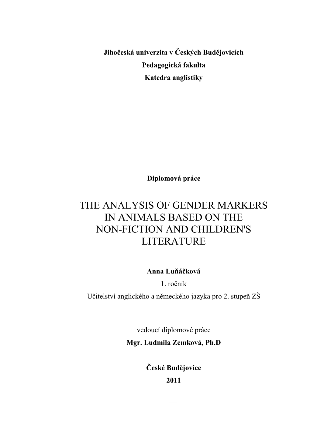 The Analysis of Gender Markers in Animals Based on the Non-Fiction and Children's Literature