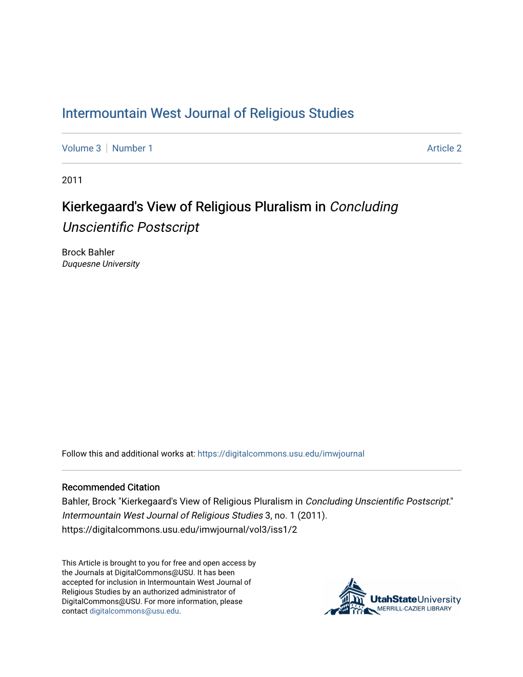 Kierkegaard's View of Religious Pluralism in Concluding Unscientific Ostscriptp