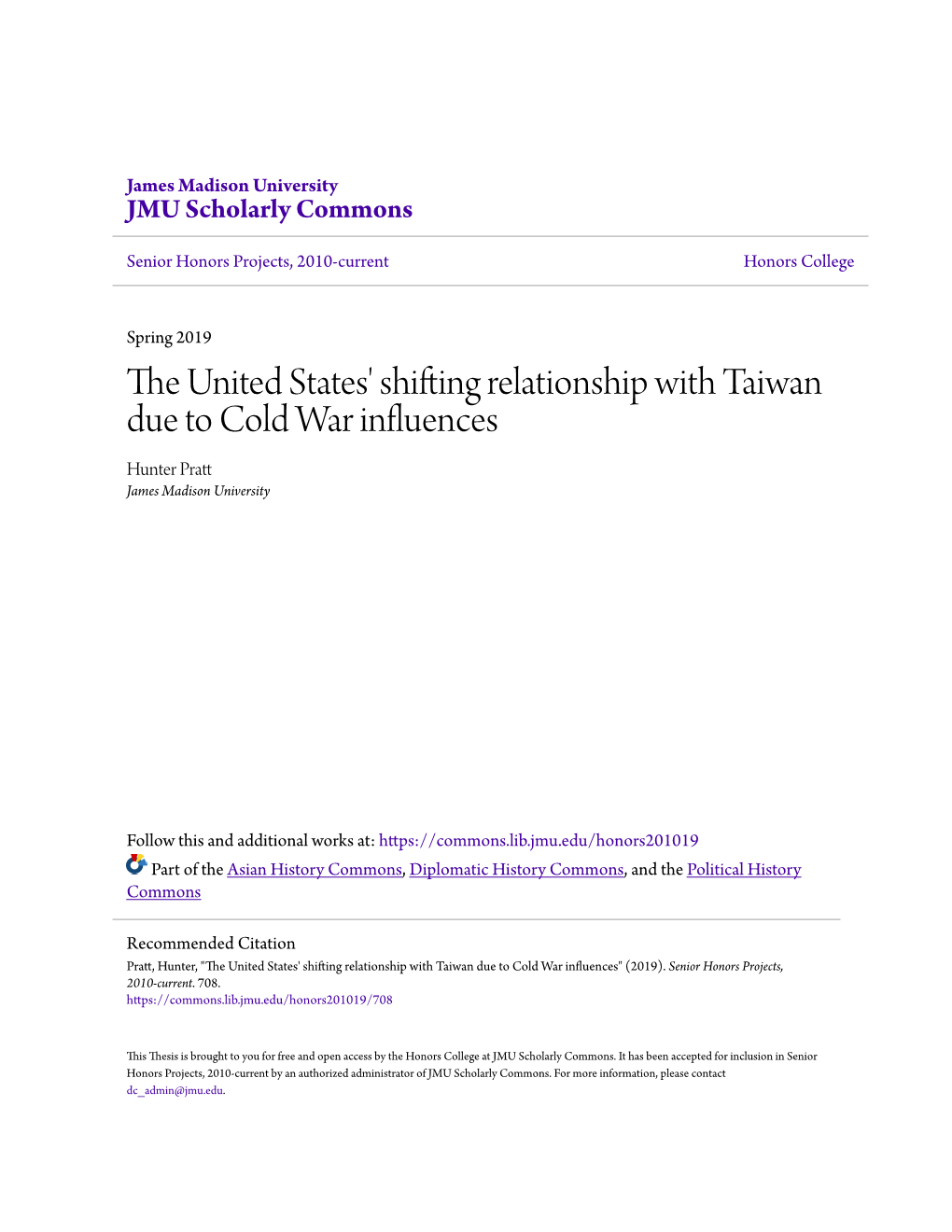 The United States' Shifting Relationship with Taiwan Due to Cold War Influences
