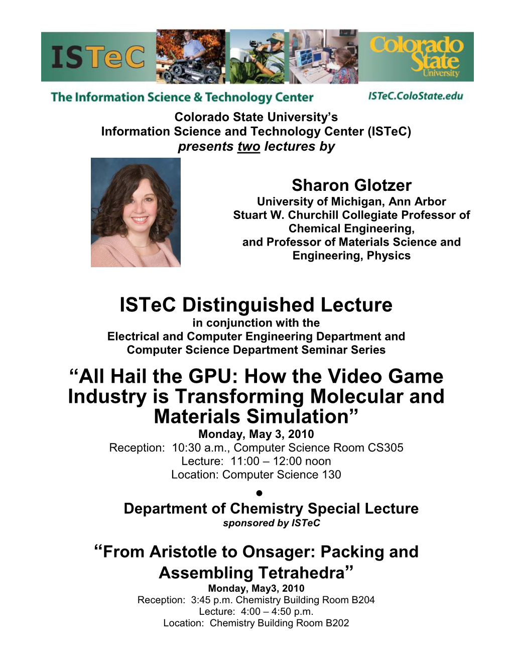 Istec Distinguished Lectures, Colorado State University, Istec