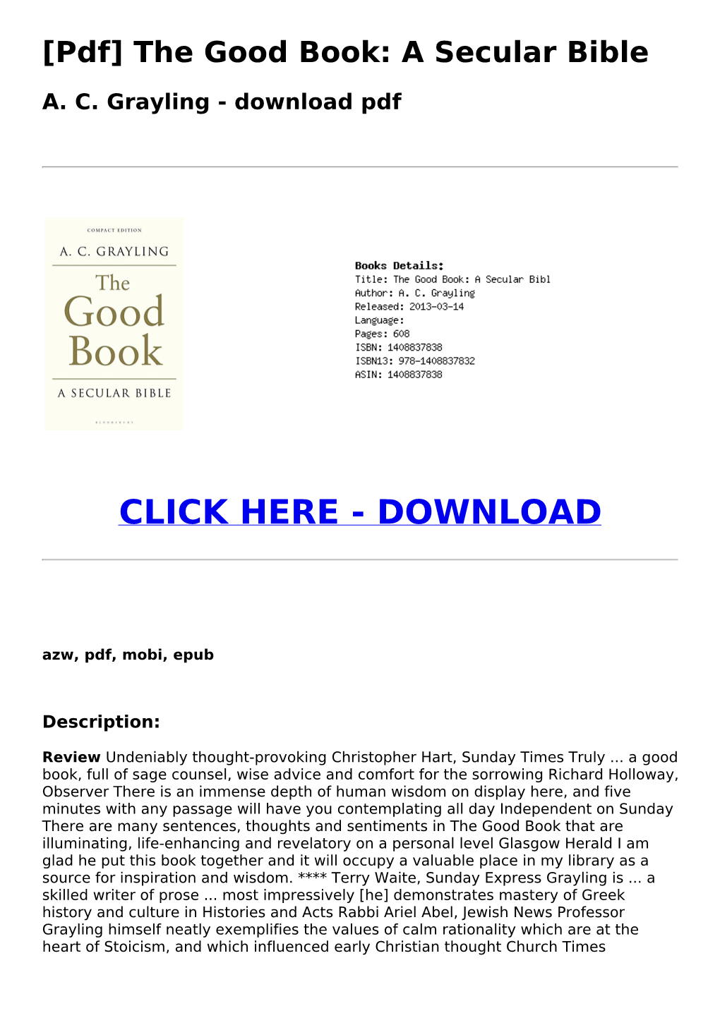 The Good Book: a Secular Bible AC Grayling