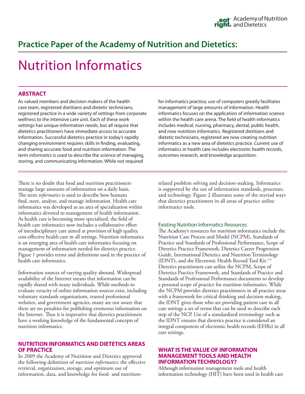 Nutrition Informatics