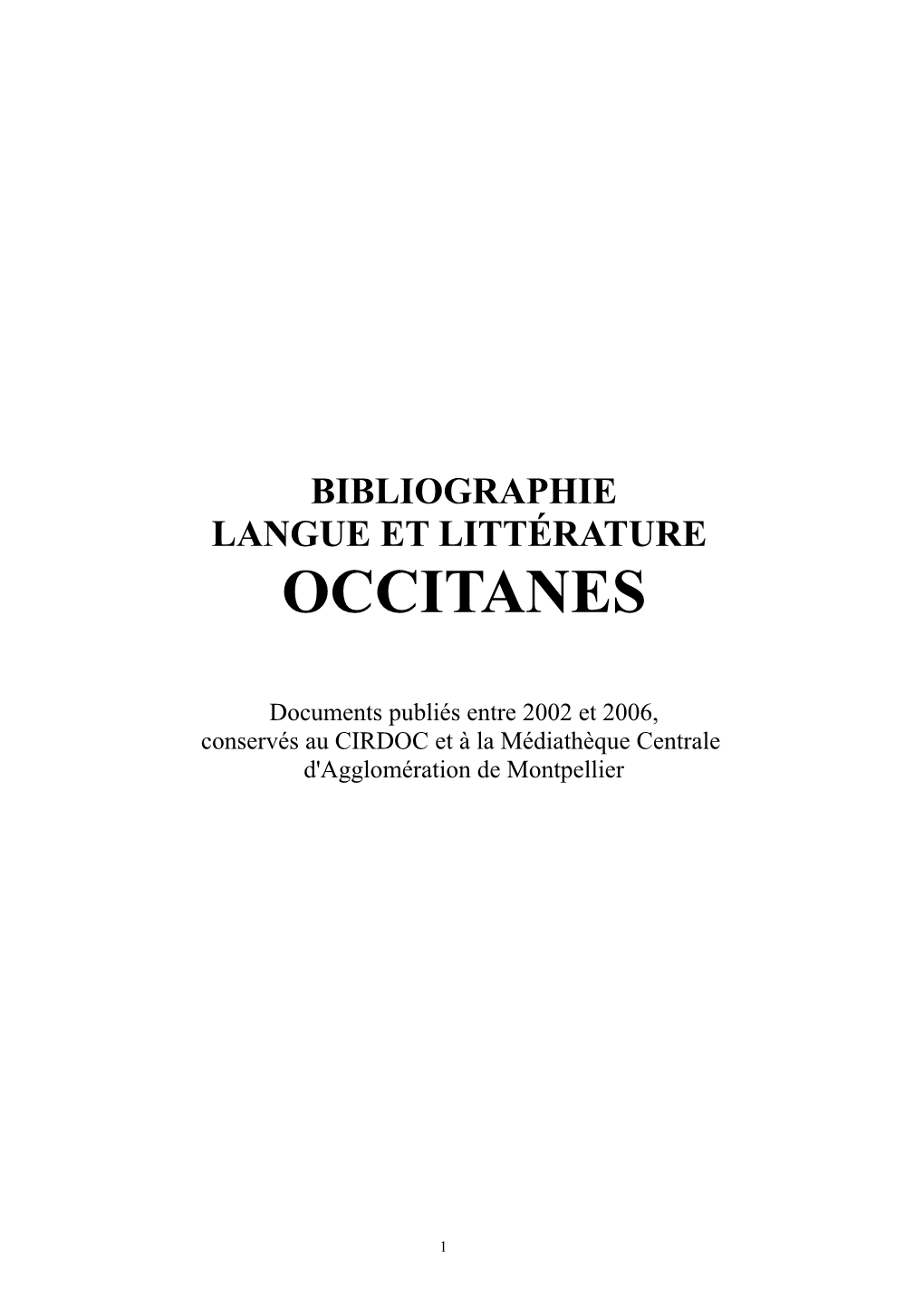 Bibliographie Langue Et Littérature Occitanes