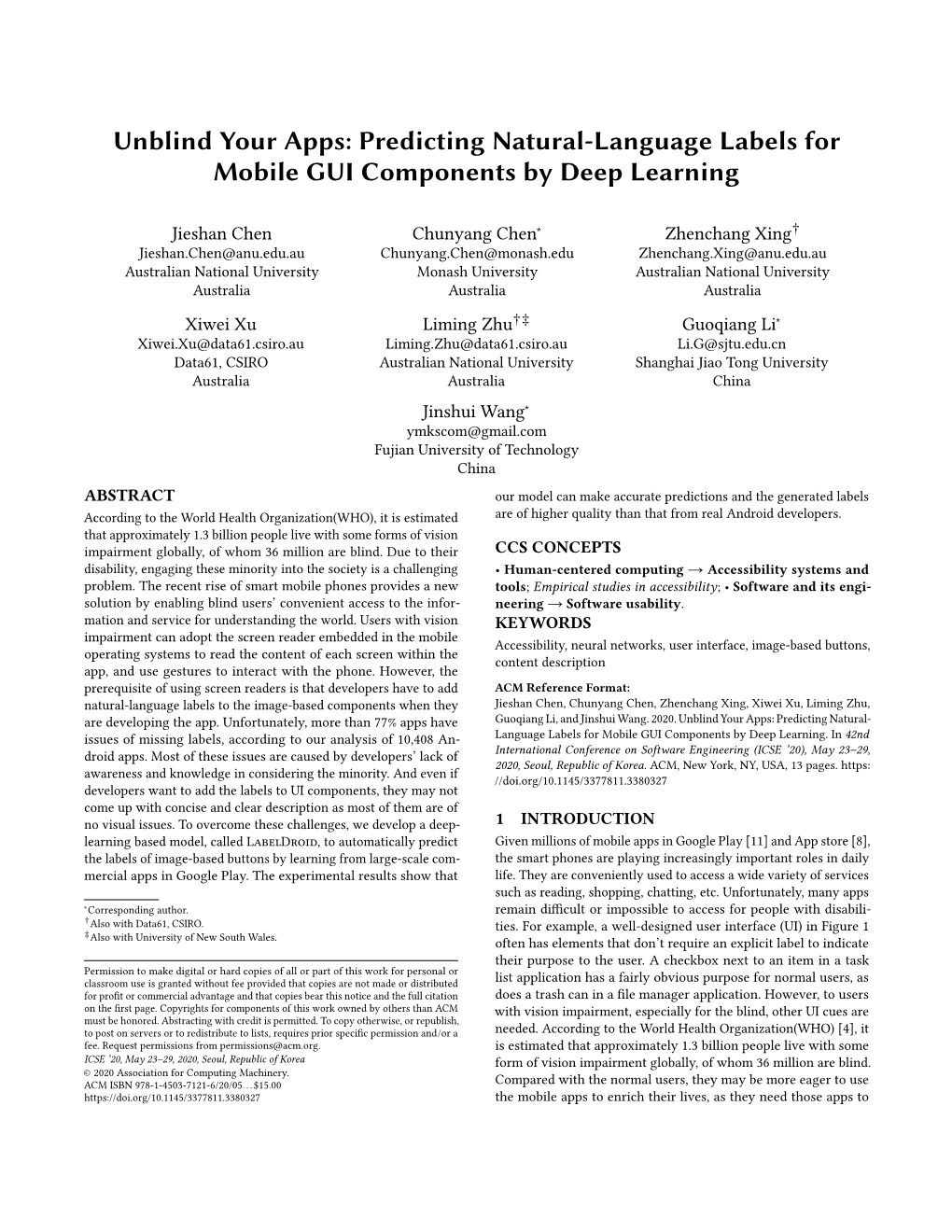 Unblind Your Apps: Predicting Natural-Language Labels for Mobile GUI Components by Deep Learning