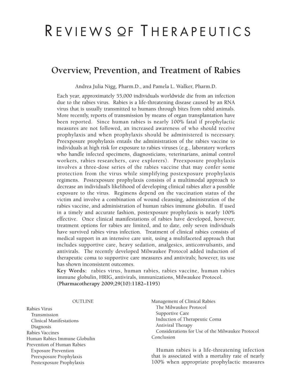 Overview, Prevention, and Treatment of Rabies