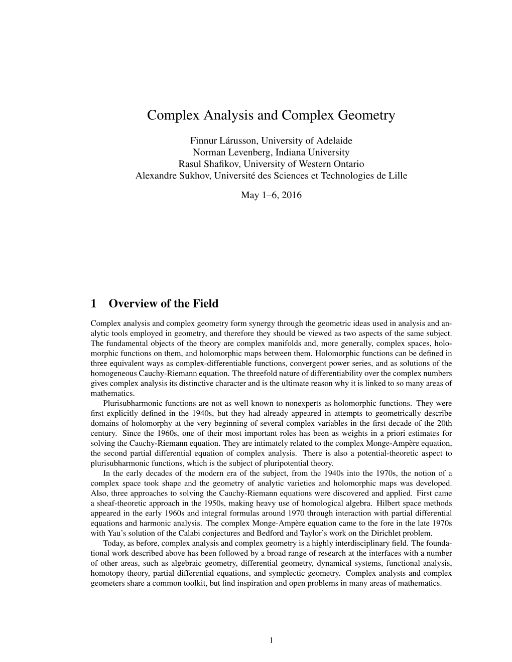 Complex Analysis and Complex Geometry