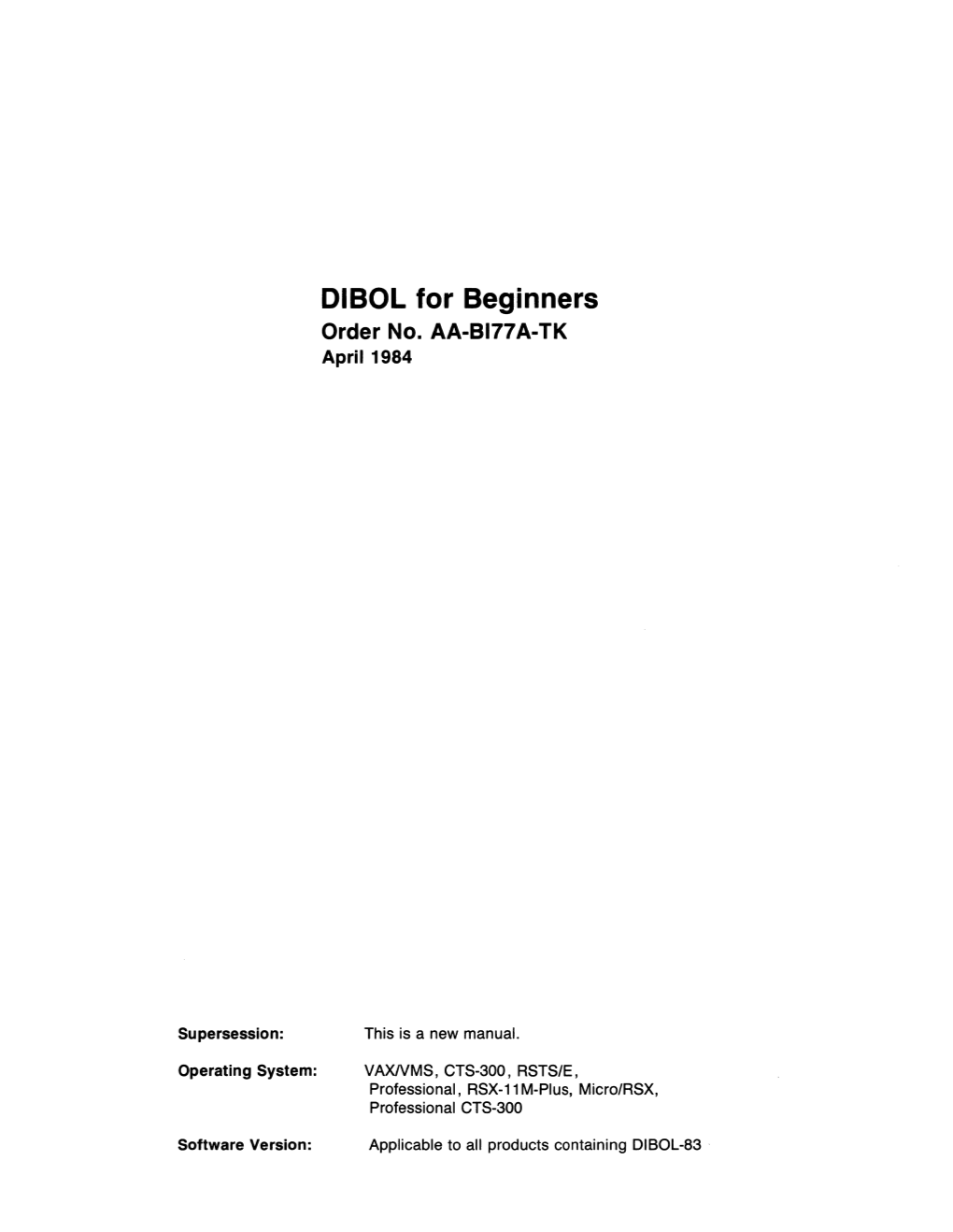 DIBOL for Beginners Order No
