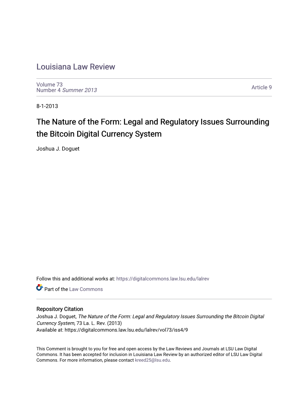 Legal and Regulatory Issues Surrounding the Bitcoin Digital Currency System